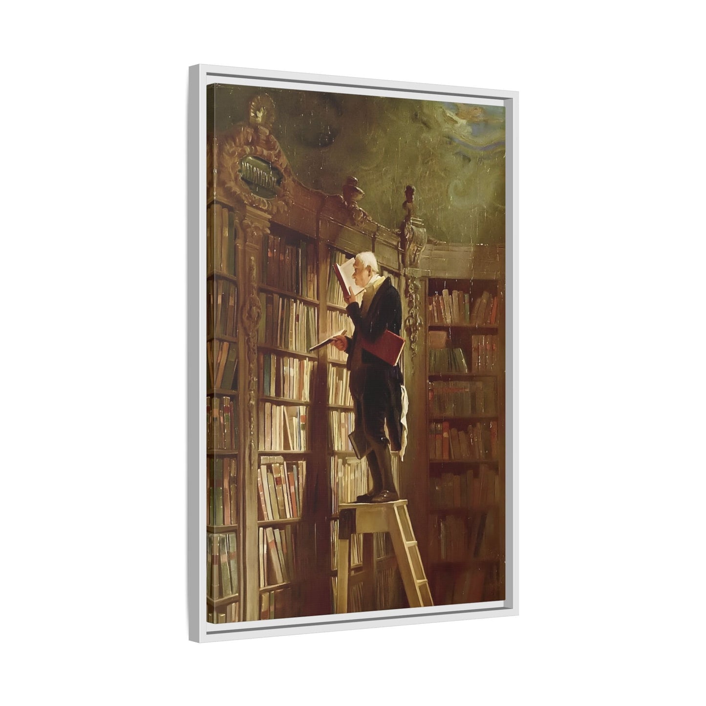 Library Canvas Wall Art Print - Large Framed Carl Spitzweg Bookworm - YesArtYes