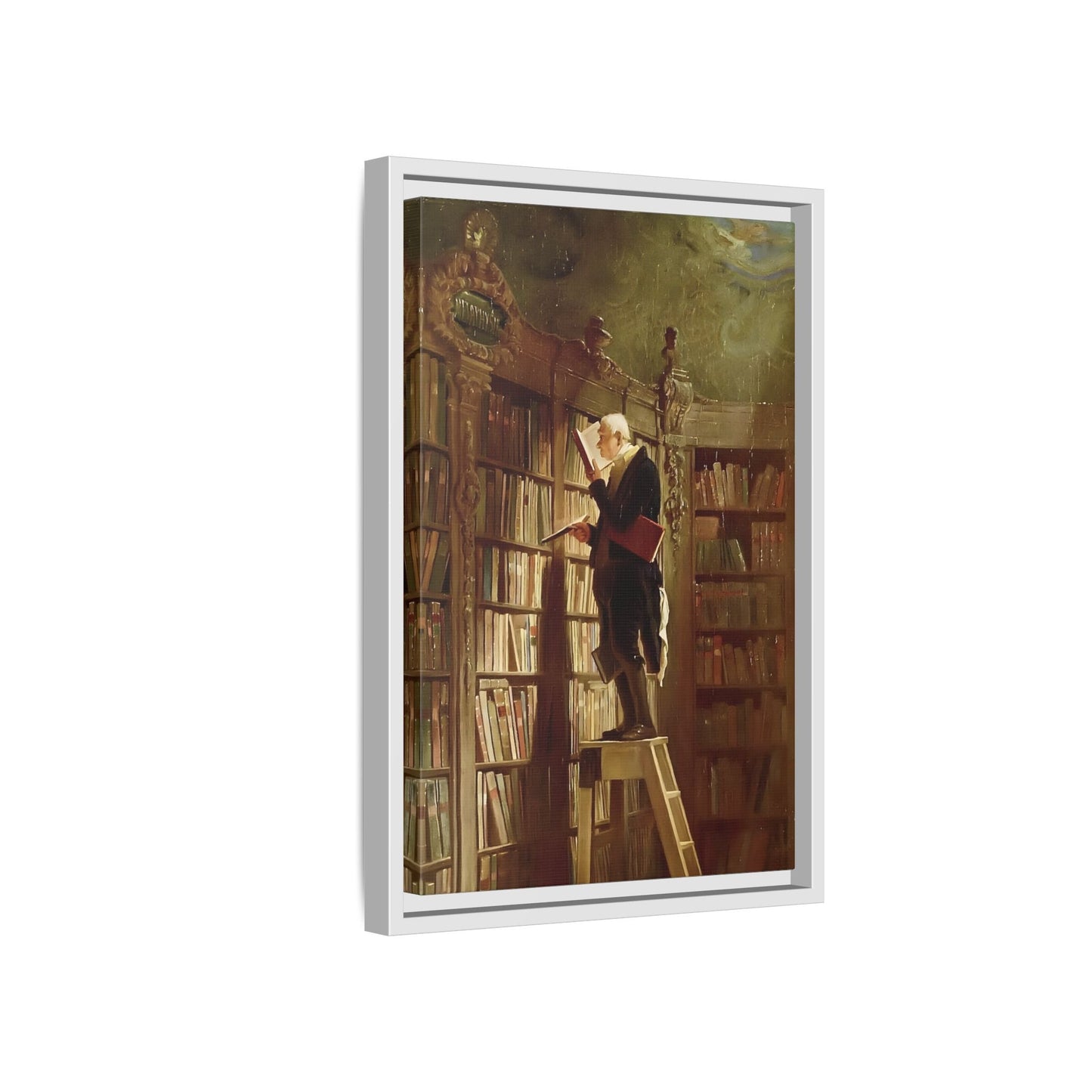 Library Canvas Wall Art Print - Large Framed Carl Spitzweg Bookworm - YesArtYes