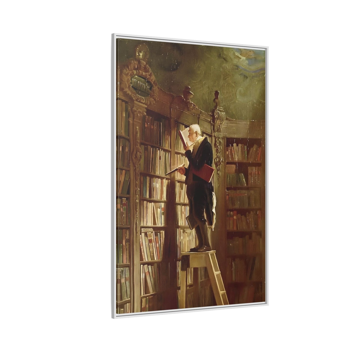 Library Canvas Wall Art Print - Large Framed Carl Spitzweg Bookworm - YesArtYes