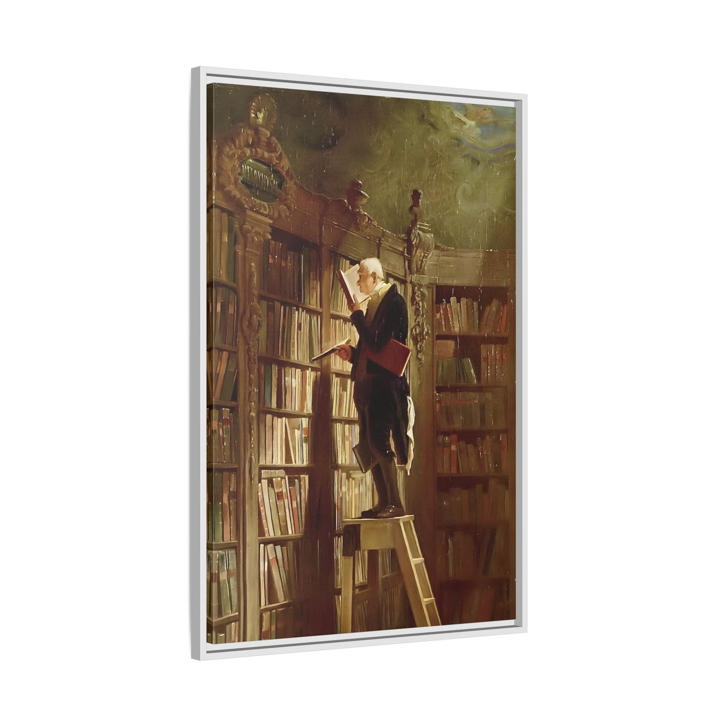 Library Canvas Wall Art Print - Large Framed Carl Spitzweg Bookworm - YesArtYes