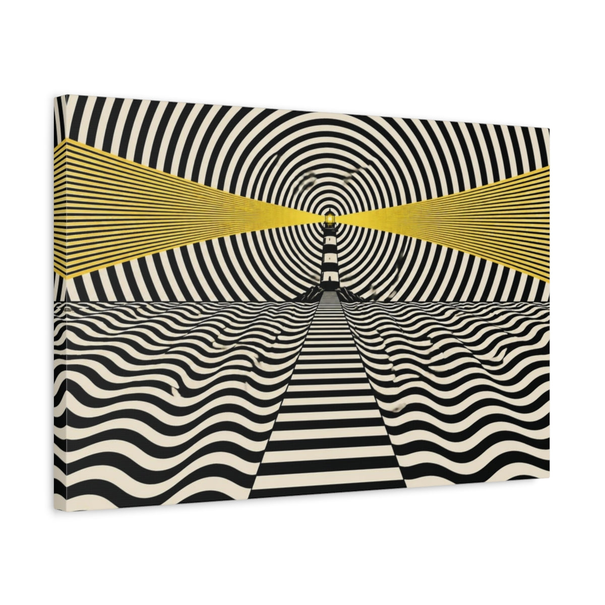 Side Mockup 3. Lighthouse Illusion shown as canvas print