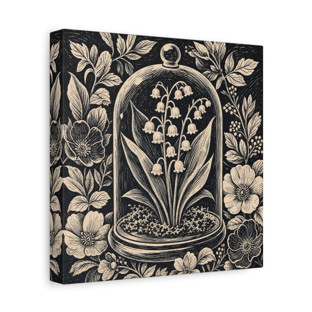 Side Mockup 9. Lily Of The Valley Cloche shown as canvas print