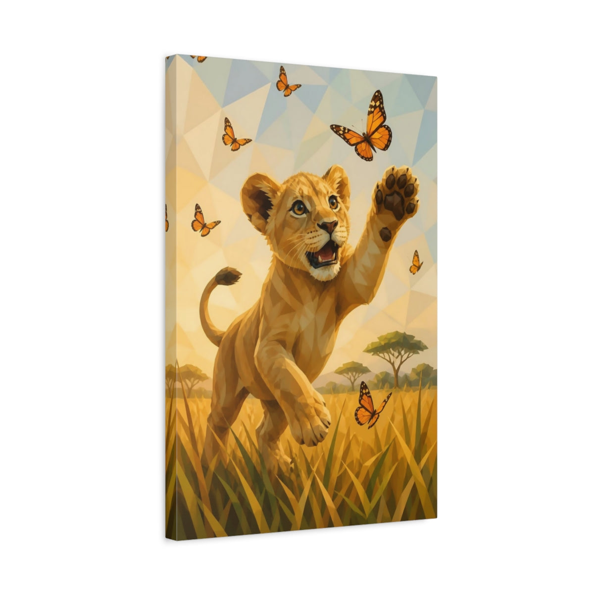 Side Mockup 3. Lion Cub Animals Joy shown as canvas print