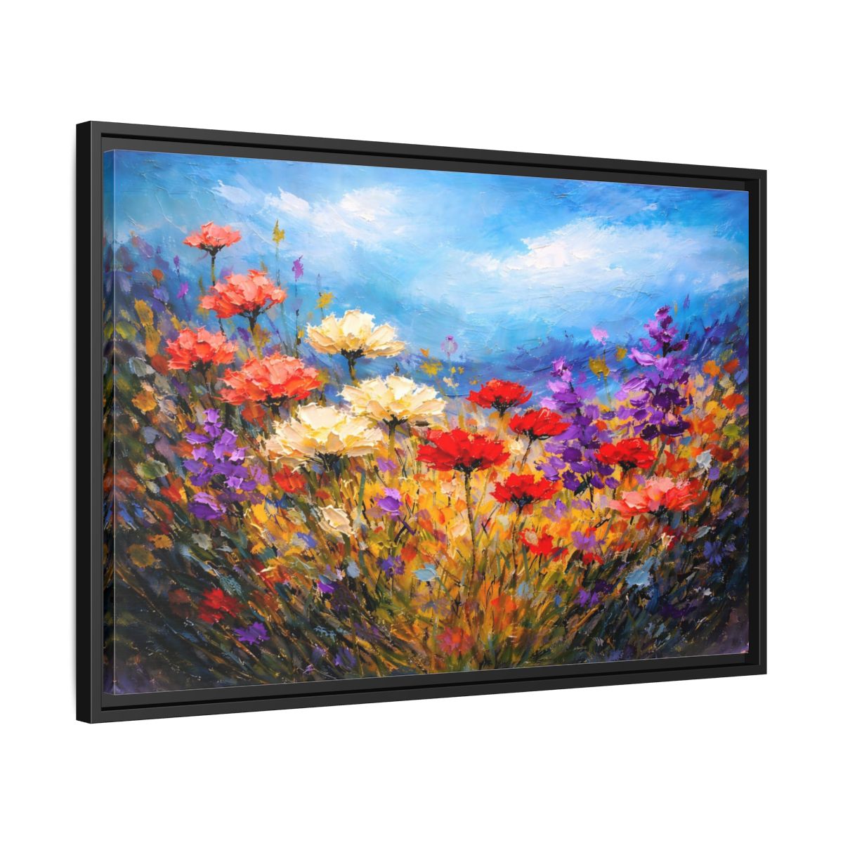 Side Mockup 14. Floral Wildflowers Vibrant Floral shown as stretched canvas wall art