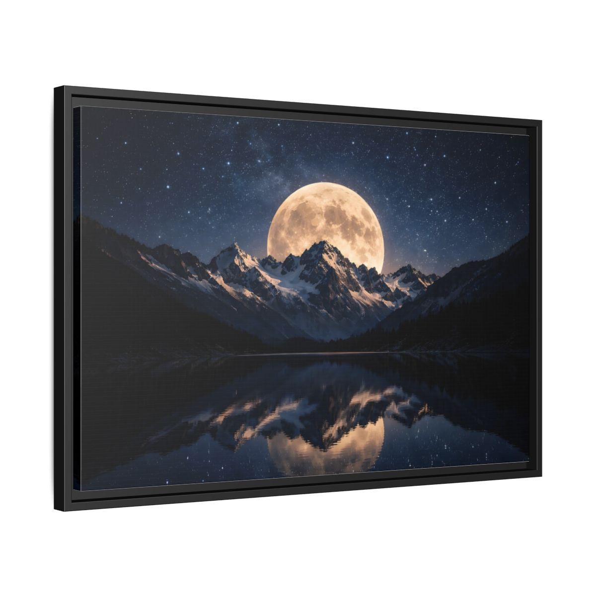 Side Mockup 14. Nature Full Moon Blue And Gold shown as stretched canvas wall art