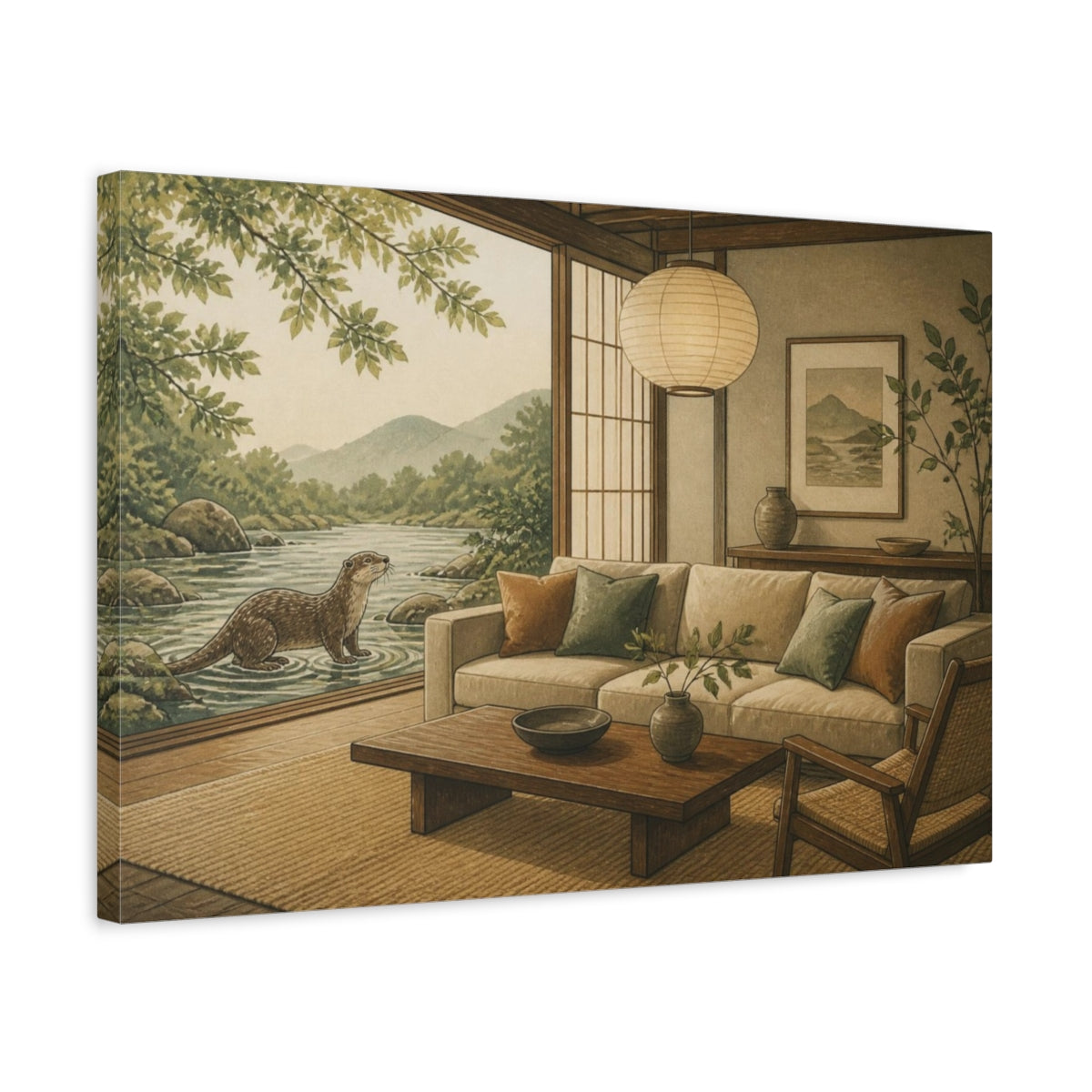 Side Mockup 3. Living Room Otter View shown as canvas print