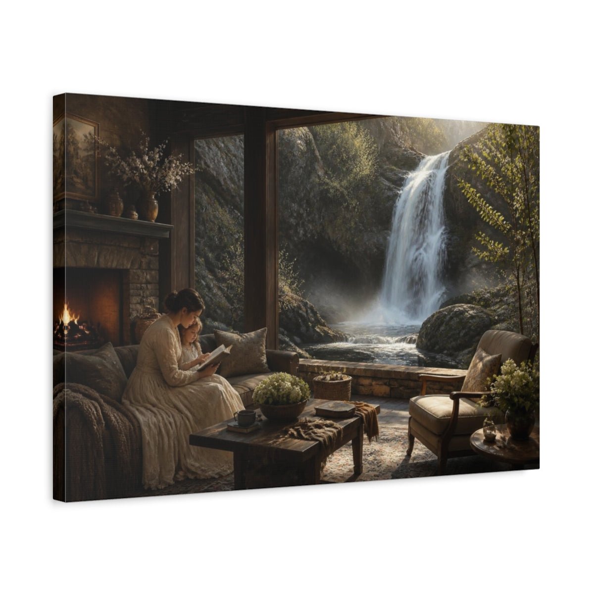 Living Room Waterfall View Canvas Print – Above Sofa - YesArtYes