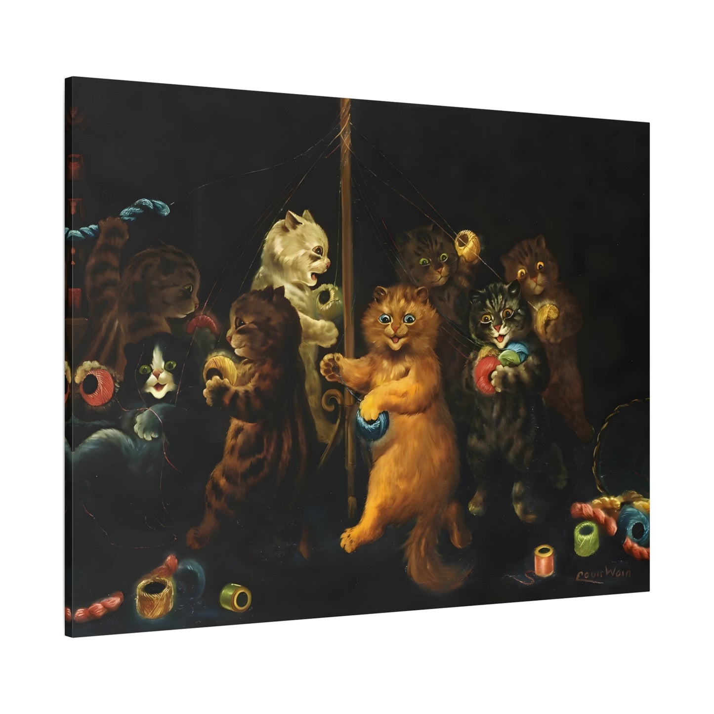 Louis Wain Maypole Cats - Animal Canvas Wall Art Print - YesArtYes