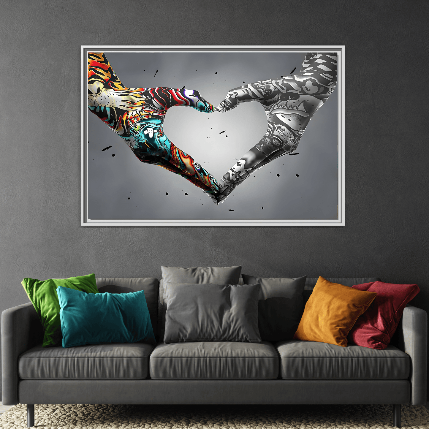 Love in Hands Canvas, Colorful Valentine Large Framed Wall Art - YesArtYes