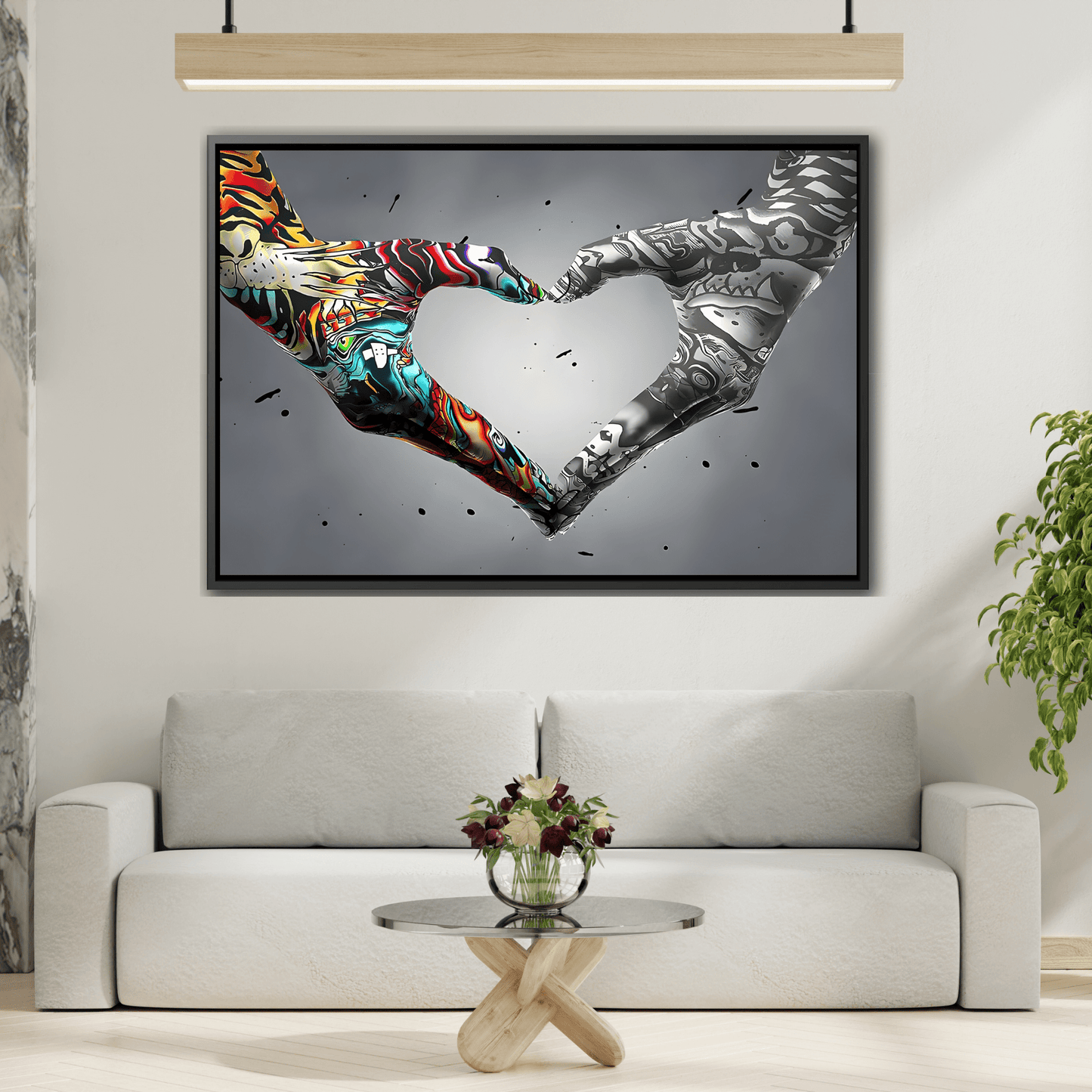 Love in Hands Canvas, Colorful Valentine Large Framed Wall Art - YesArtYes