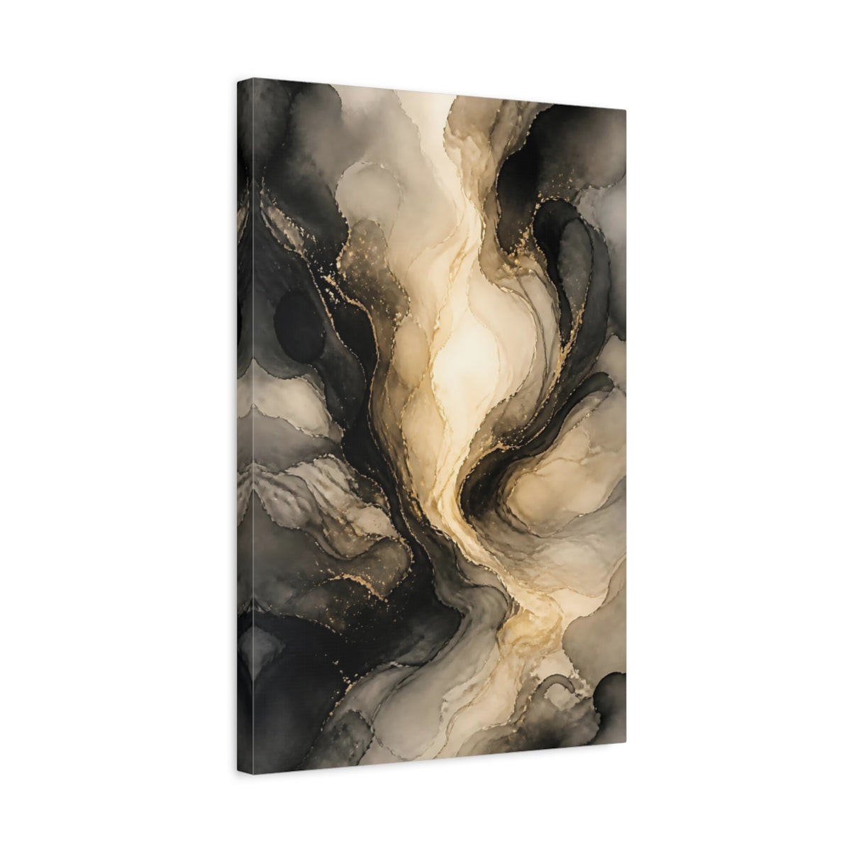 Side Mockup 3. Luminous Gold Swirl shown as canvas print