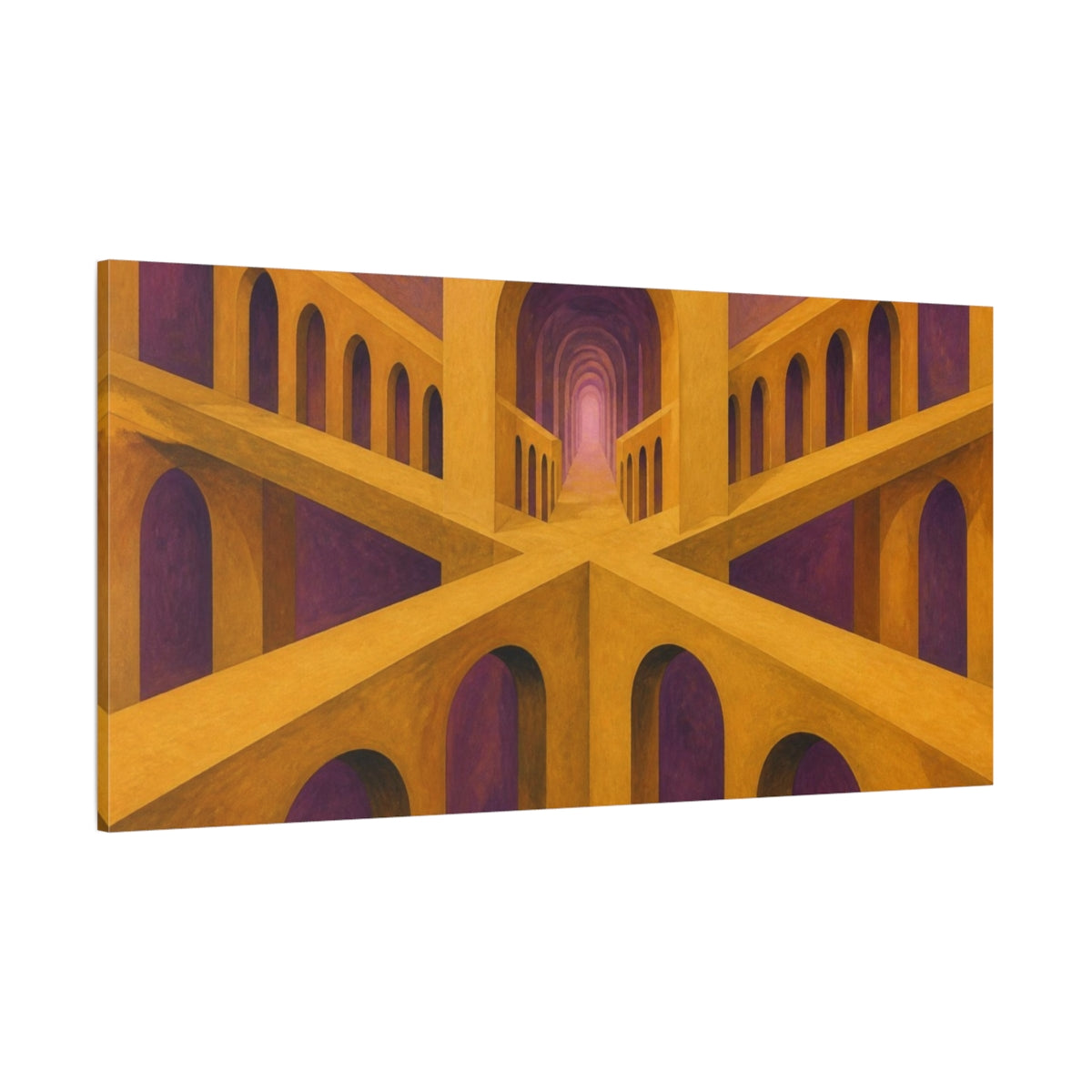 Side Mockup 2. Luminous Ochre Arches shown as canvas print