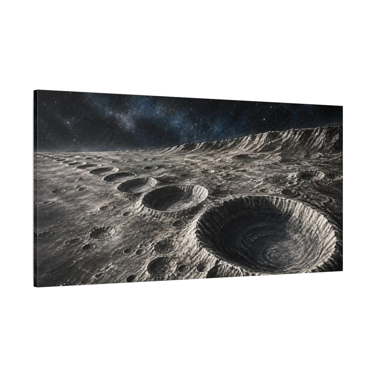 Side Mockup 2. Lunar Crater Field shown as canvas print