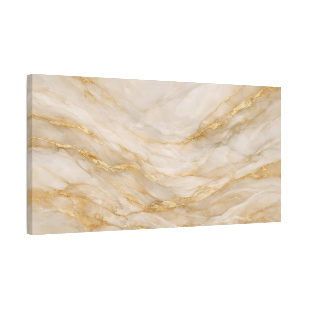 Side Mockup 2. Abstract Marble Texture Beige Gold Marble shown as stretched canvas wall art