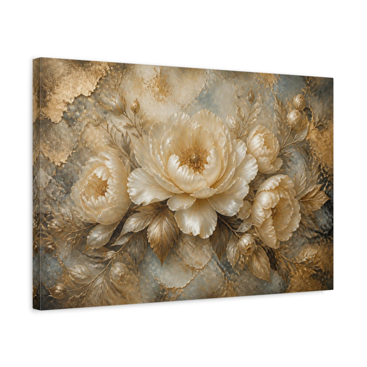 Side Mockup 3. Luxury Pearl Peony shown as canvas print