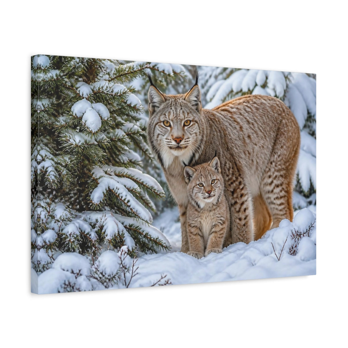 Side Mockup 3. Lynx Family Animals Portrait shown as canvas print
