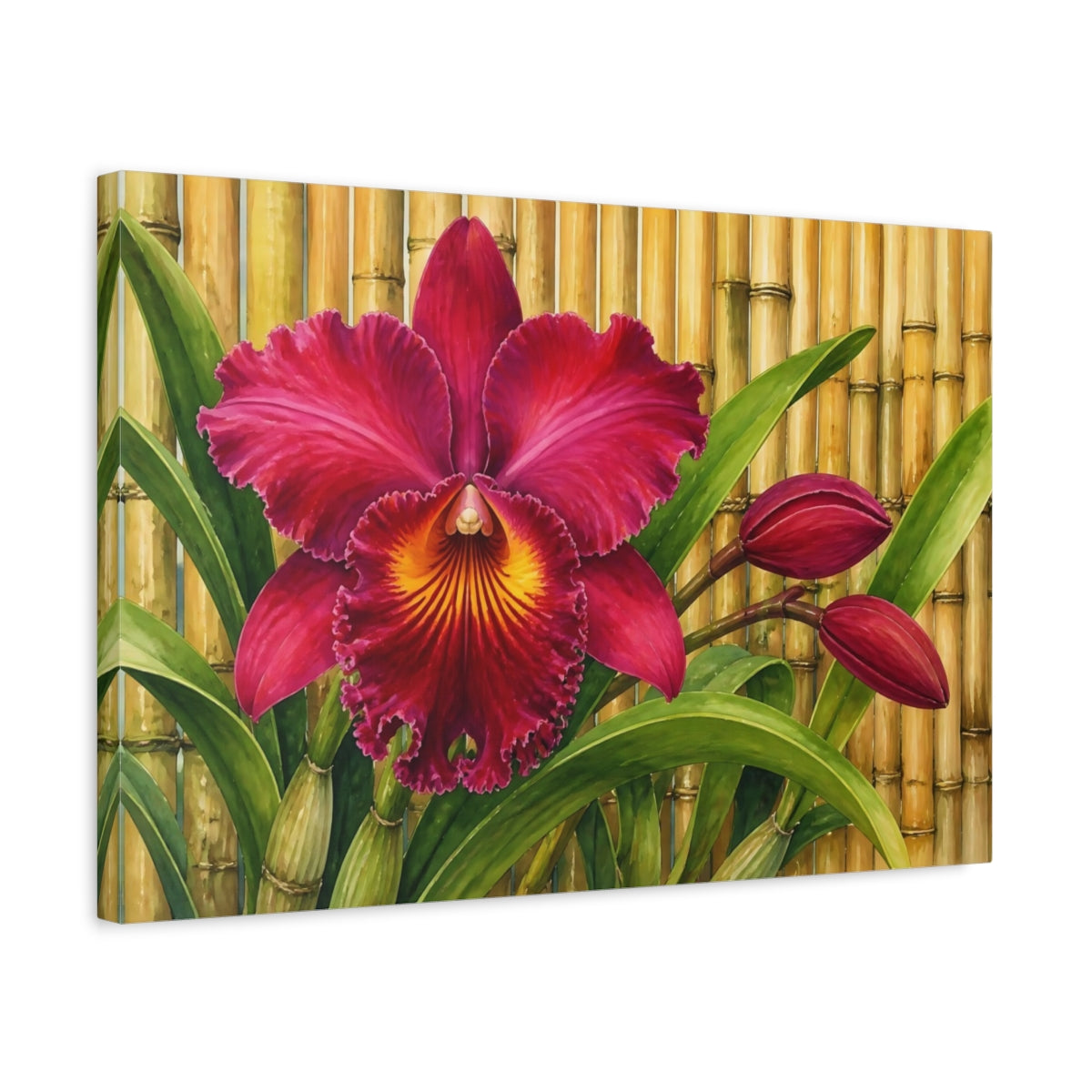 Side Mockup 3. Magenta Orchid With Bamboo shown as canvas print