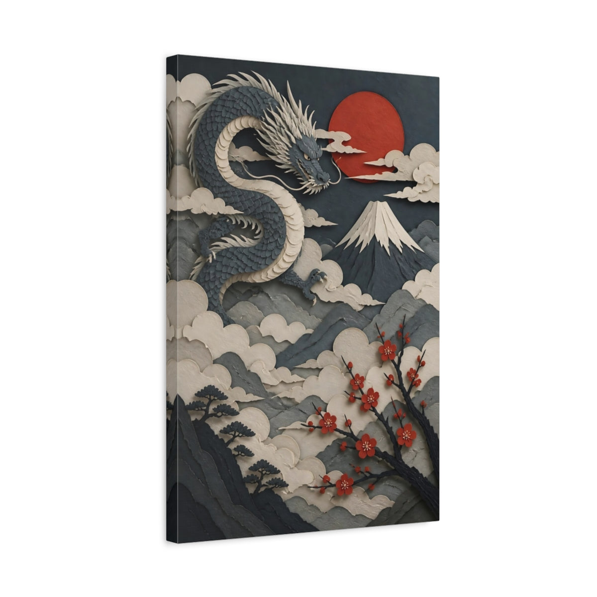 Side Mockup 3. Majestic Paper Dragon Sunset shown as canvas print