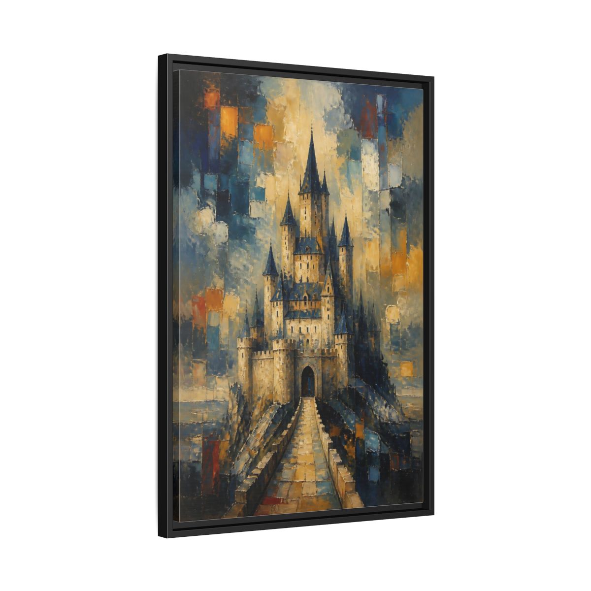 Side Mockup 14. Majestic Stone Castle shown as framed canvas print