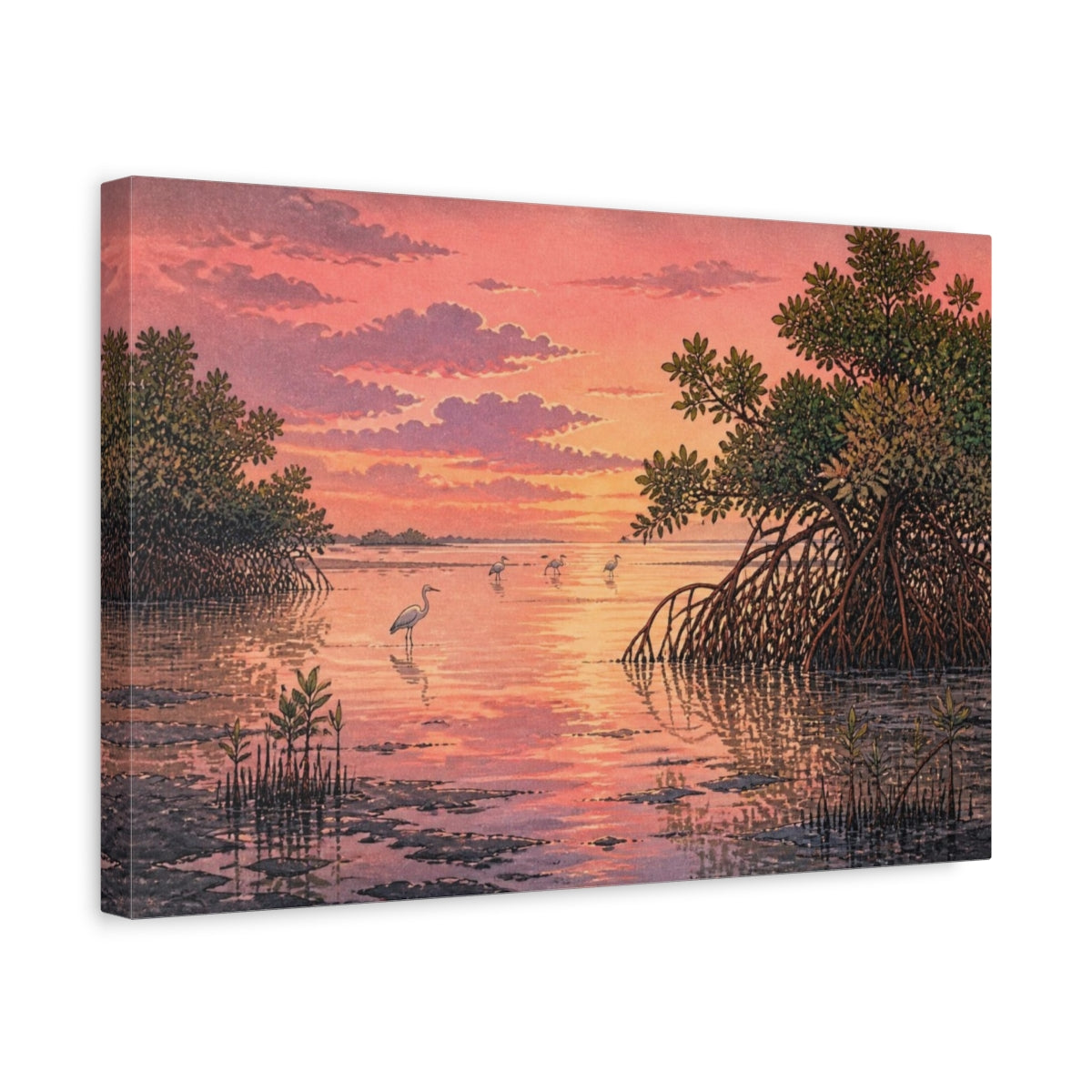 Side Mockup 4. Mangrove Sunset Landscape shown as canvas print