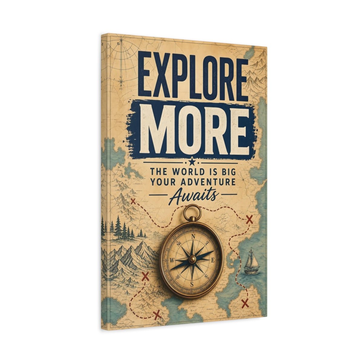 Maps Compass Vintage Travel Canvas Print – Living Room, Above Couch, Brown - YesArtYes
