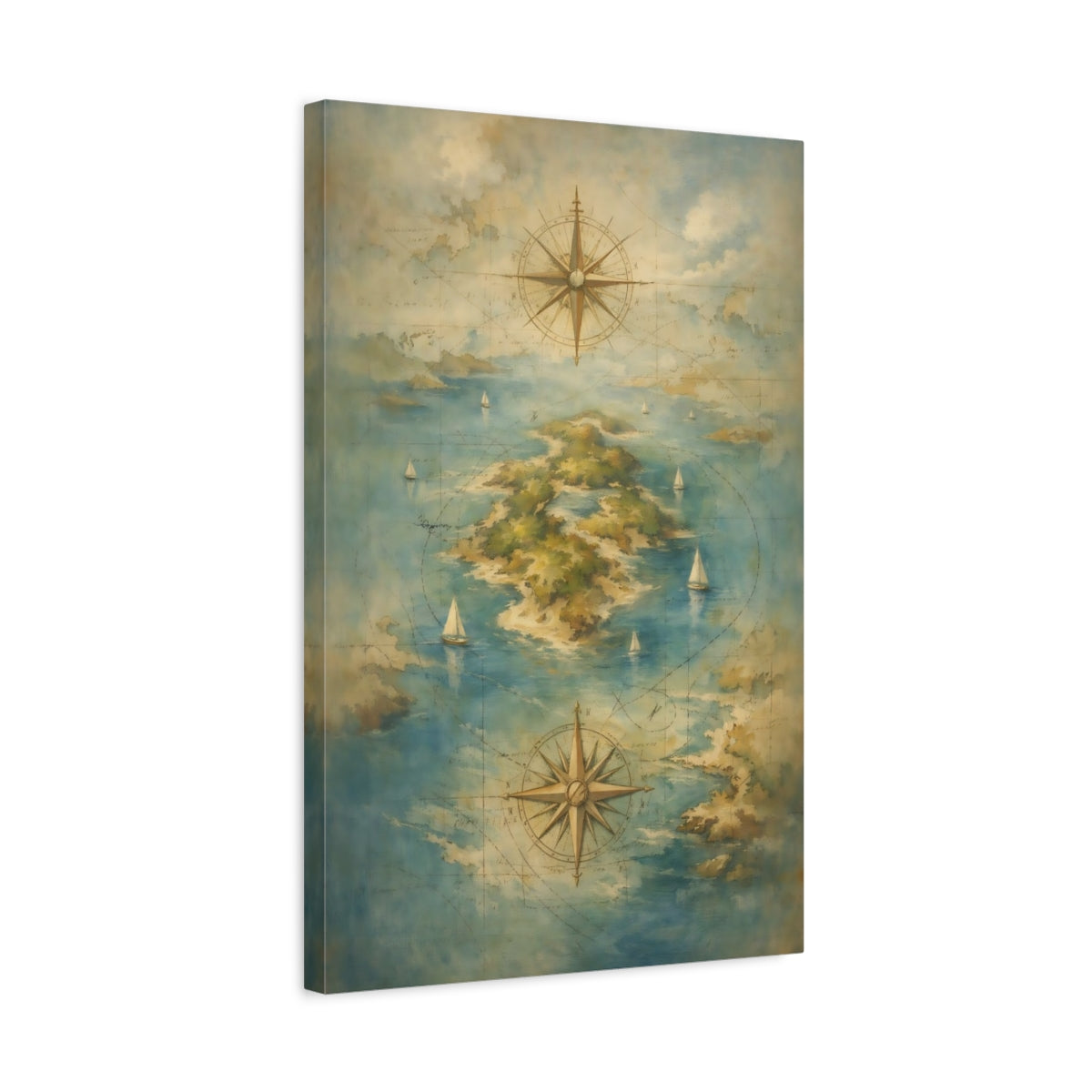 Side Mockup 3. Maps Island Map Vintage Island Map shown as stretched canvas wall art