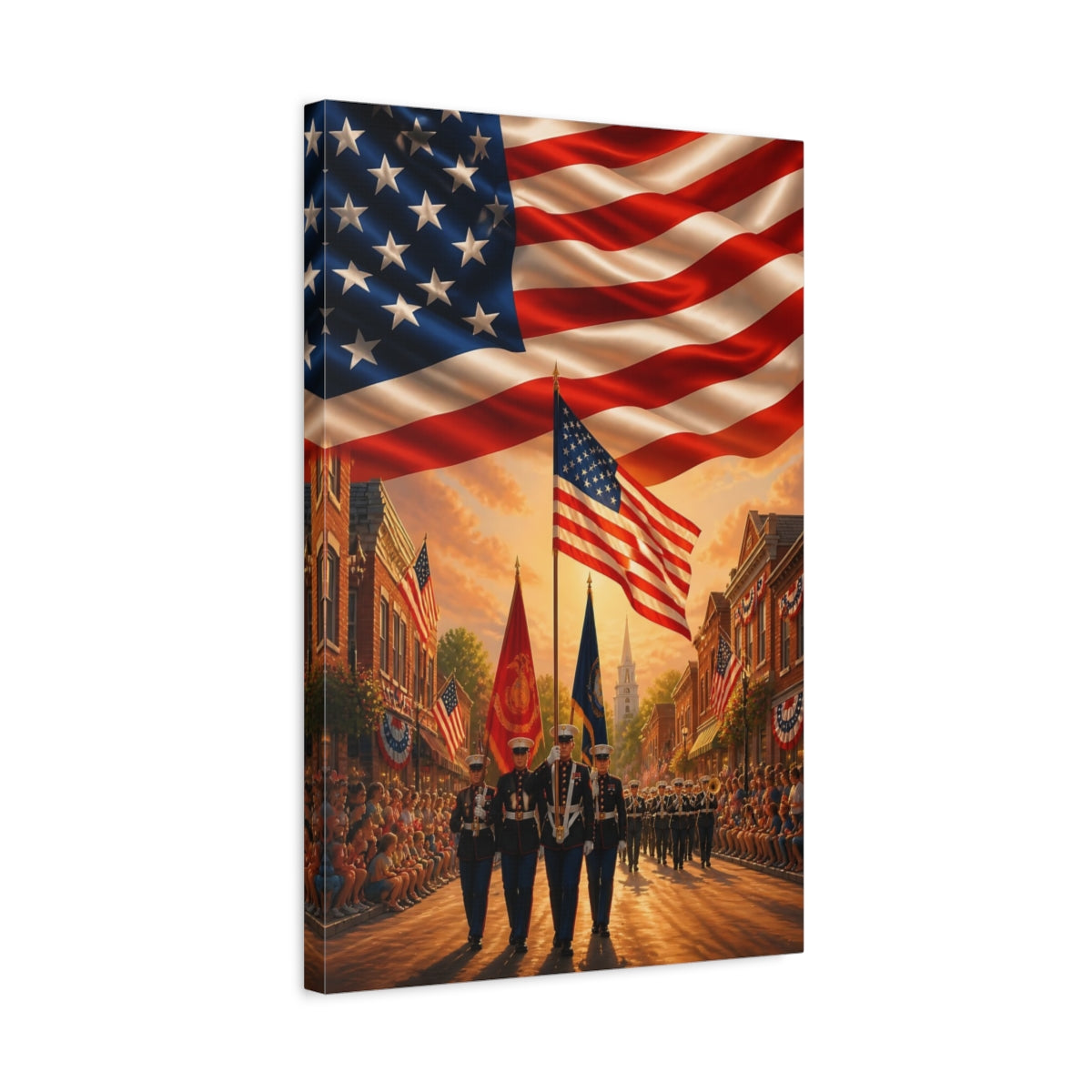 Side Mockup 3. Marines Color Guard Parade shown as canvas print