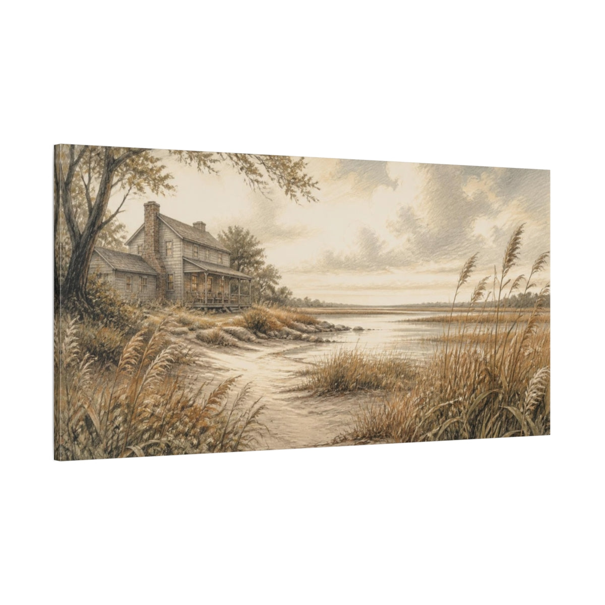 Side Mockup 2. Marshside Farmhouse Retreat shown as canvas print