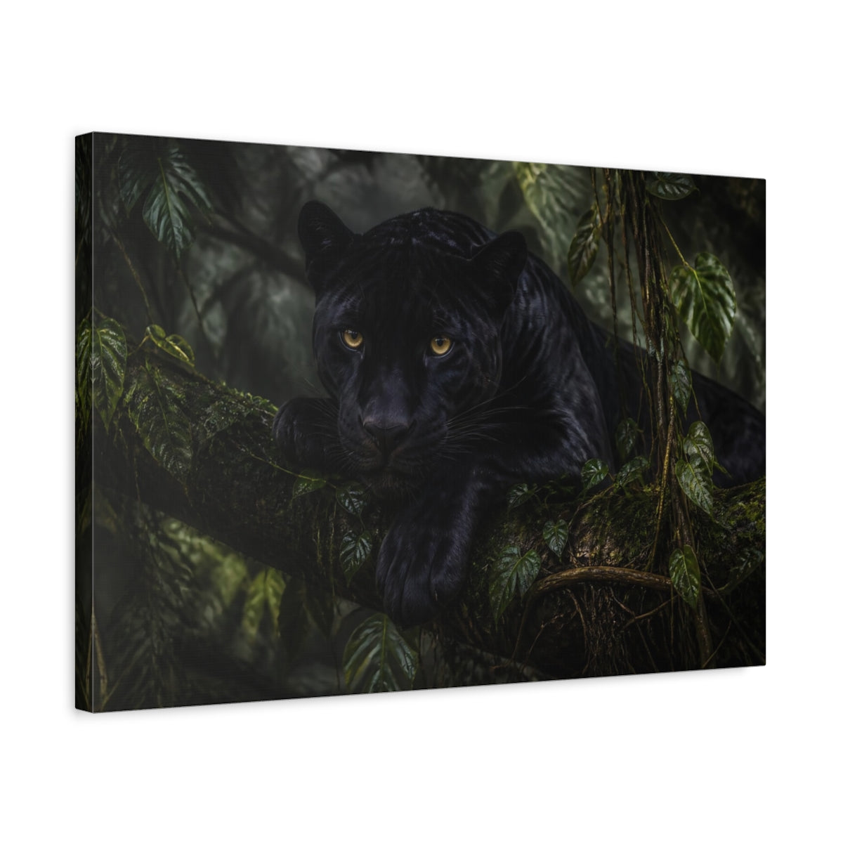 Side Mockup 3. Midnight Jungle Panther shown as canvas print