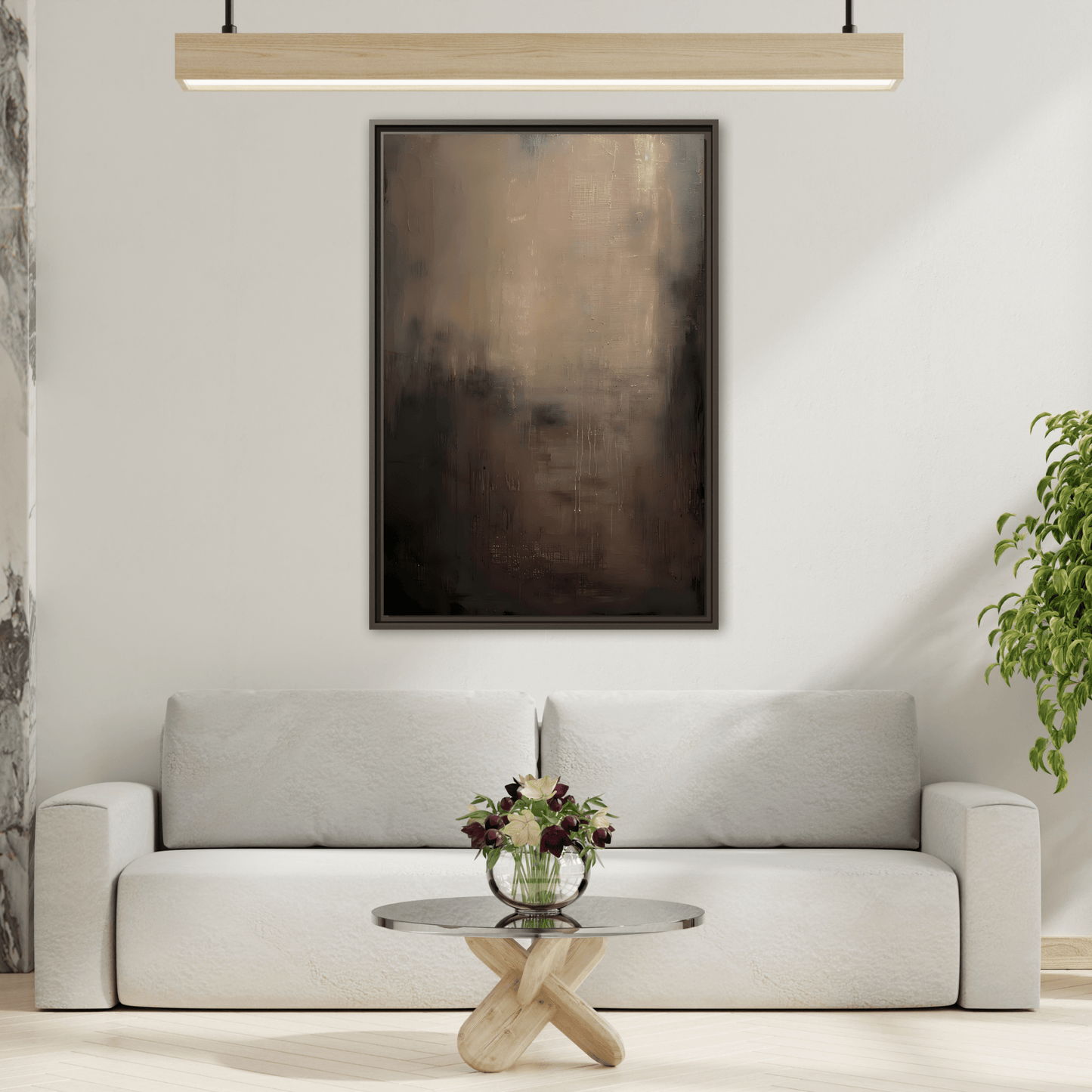 Minimal Abstract Dark Brown Shades Canvas Wall Art Framed Print - YesArtYes