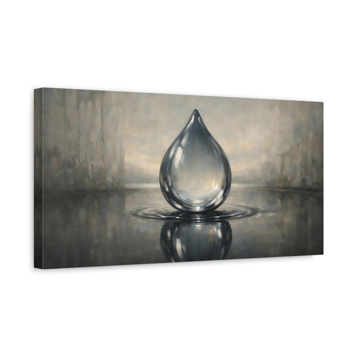Side Mockup 3. Nature Water Drop Grey Water Drop shown as stretched canvas wall art