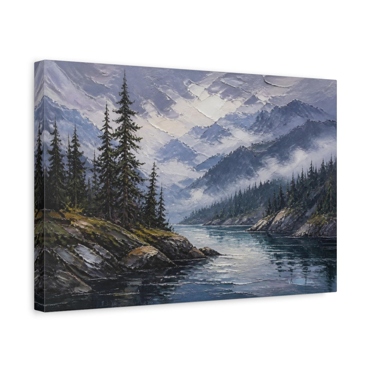 Side Mockup 4. Misty Mountain Inlet shown as canvas print