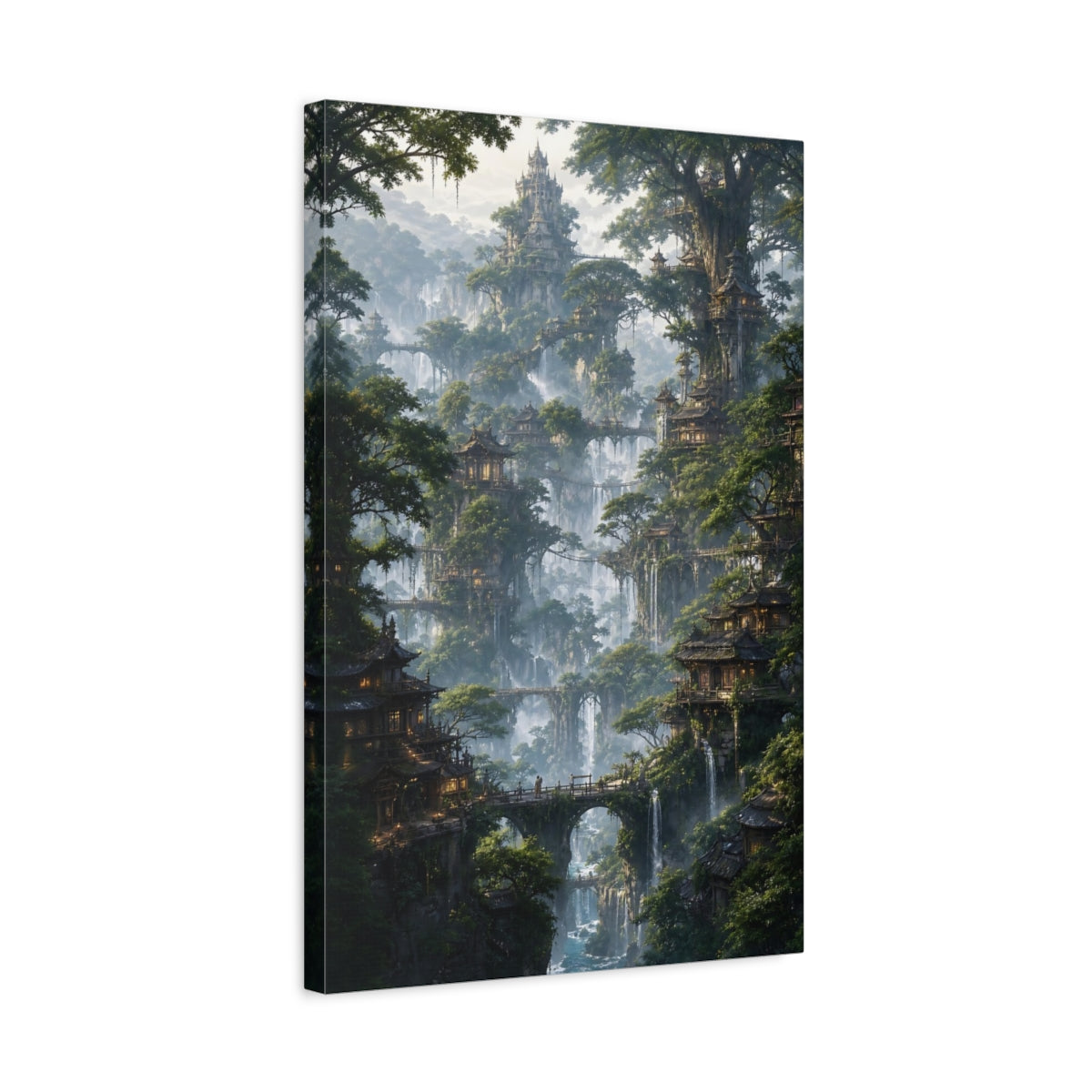 Side Mockup 3. Misty Tree City shown as canvas print