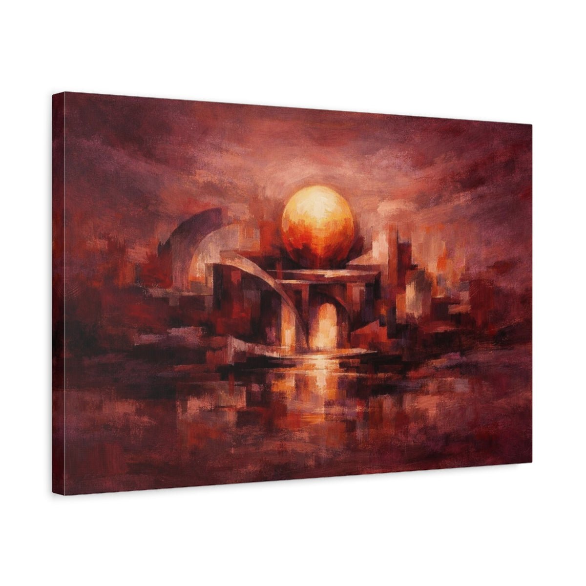 Modern Abstract Burgundy Golden Sphere - Canvas Wall Art Print - YesArtYes