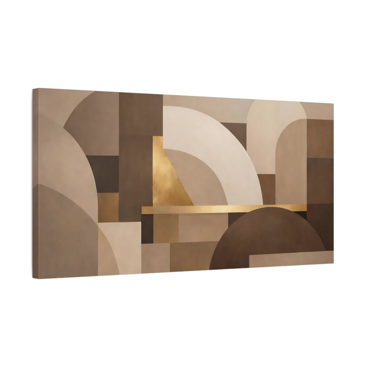 Side Mockup 2. Abstract Geometric Shapes Brown Gold Abstract shown as stretched canvas wall art