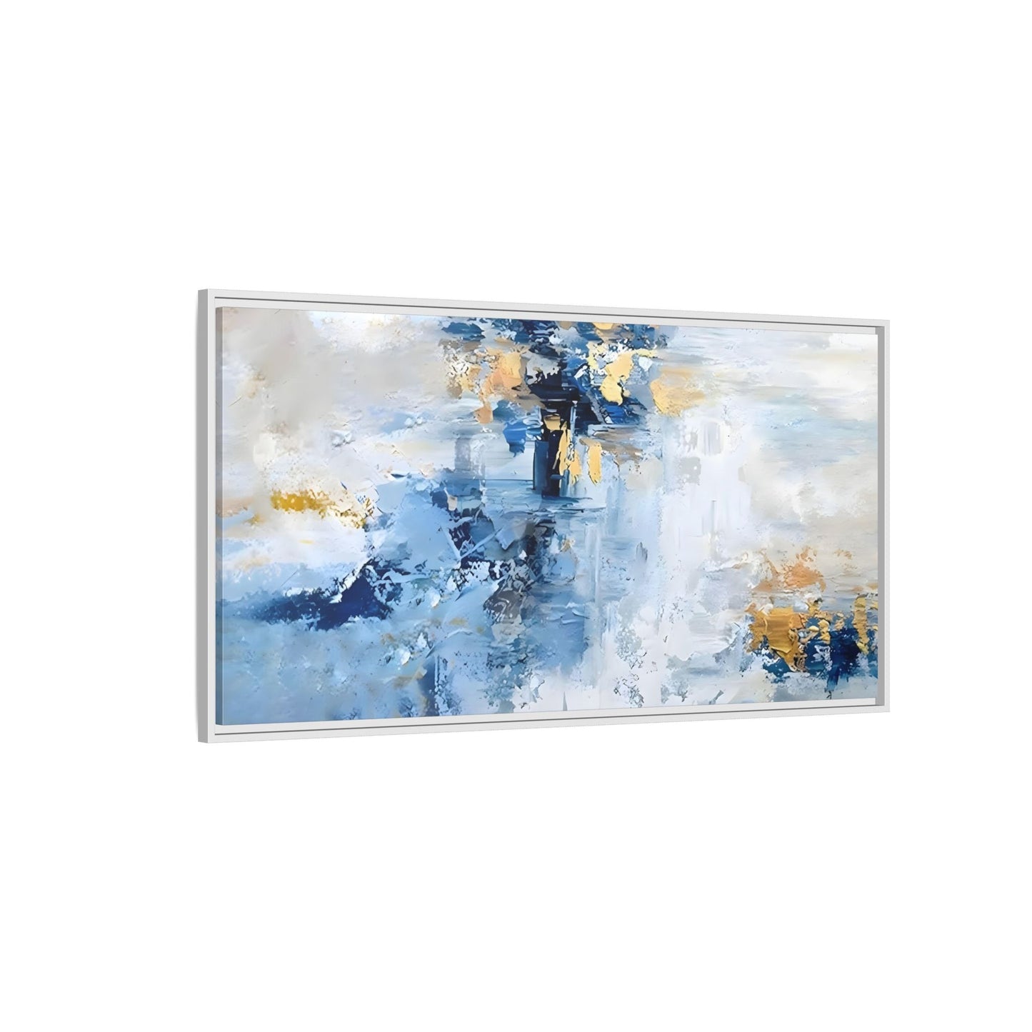 Modern Abstract White Blue Framed Canvas Print - Contemporary Living Room Art - YesArtYes
