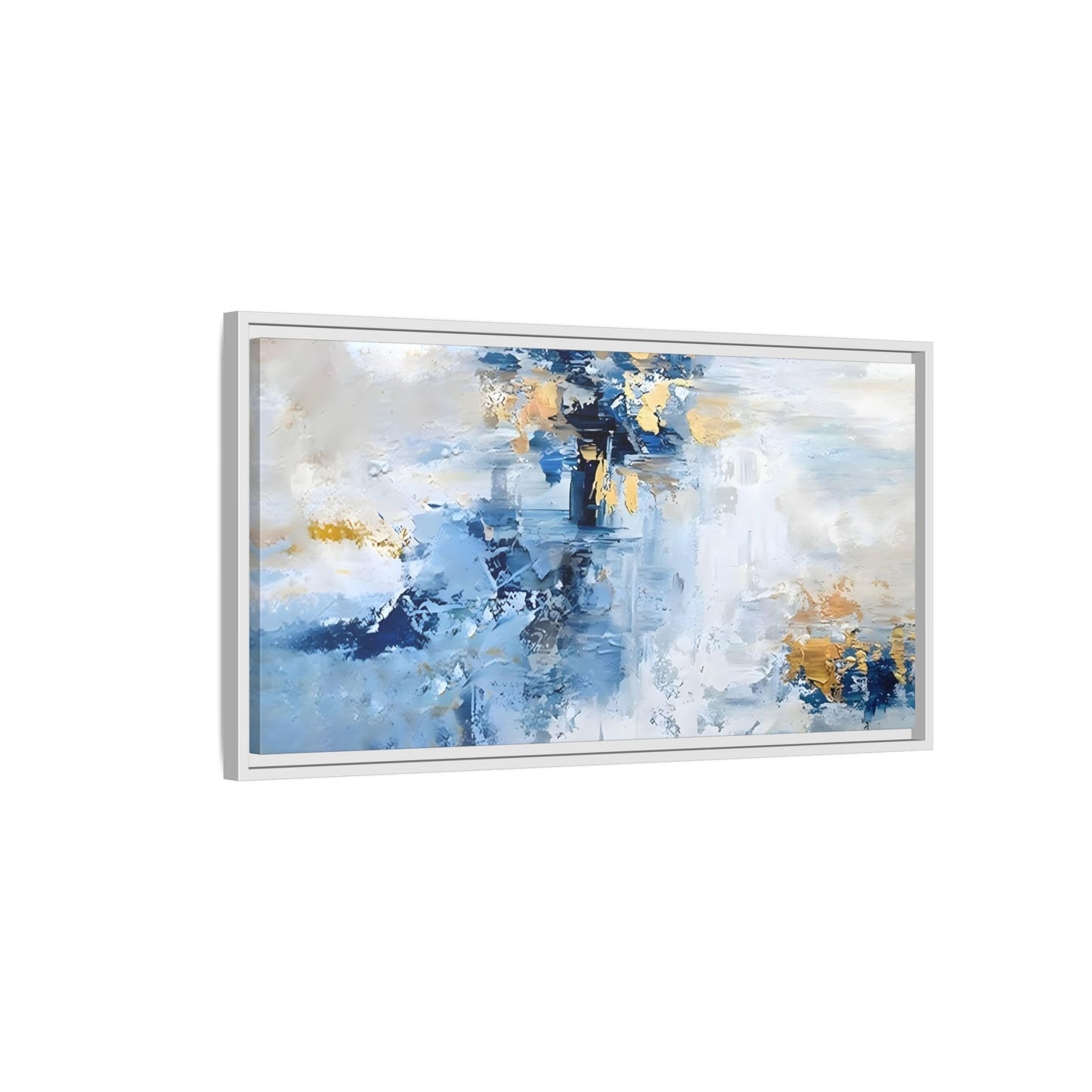 Modern Abstract White Blue Framed Canvas Print - Contemporary Living Room Art - YesArtYes