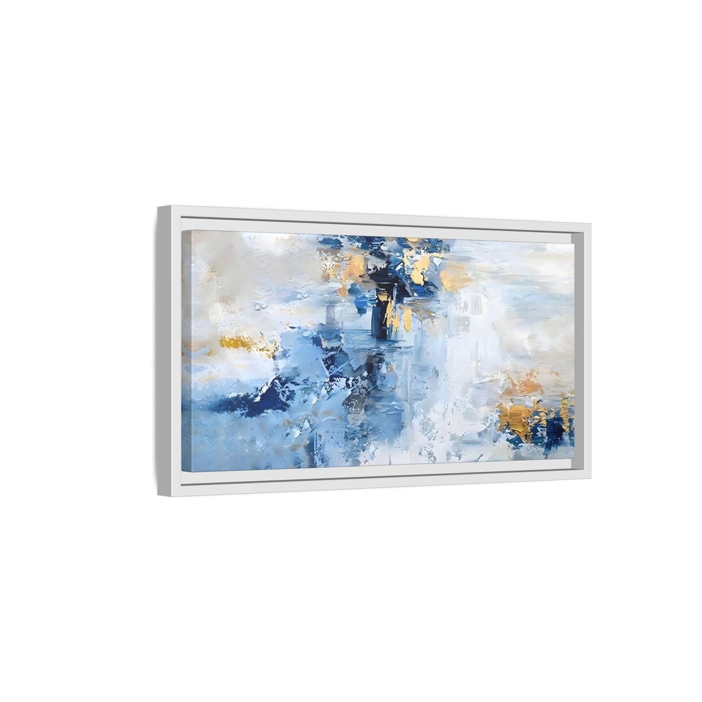 Modern Abstract White Blue Framed Canvas Print - Contemporary Living Room Art - YesArtYes