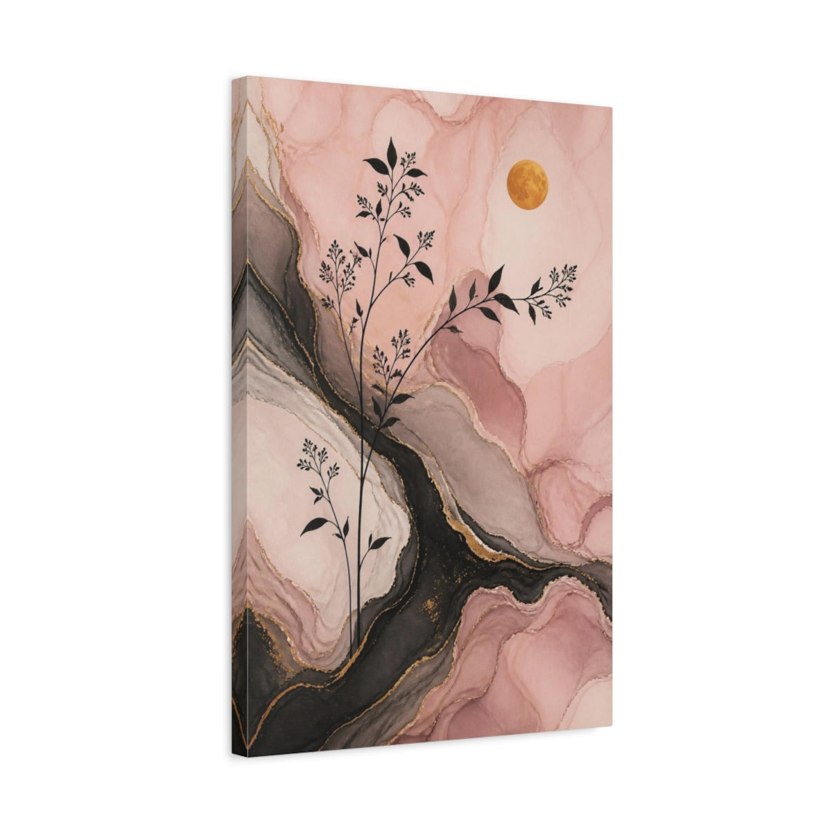 Side Mockup 3. Modern Blush Botanical Moon shown as canvas print