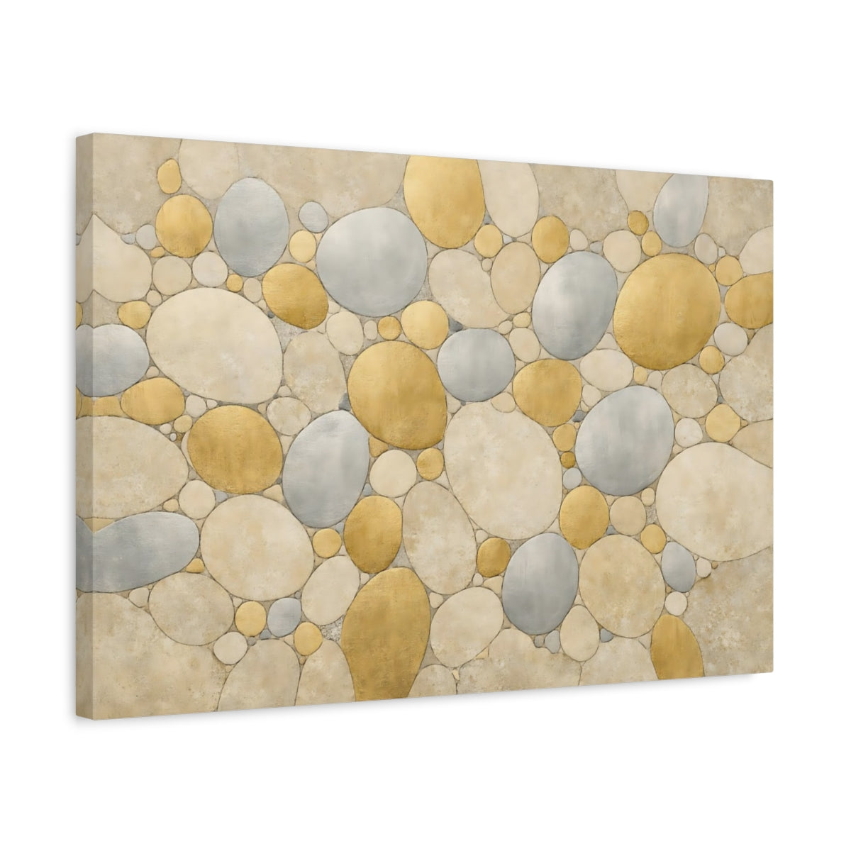 Side Mockup 3. Abstract Pebble Pattern Gold Silver Abstract shown as stretched canvas wall art
