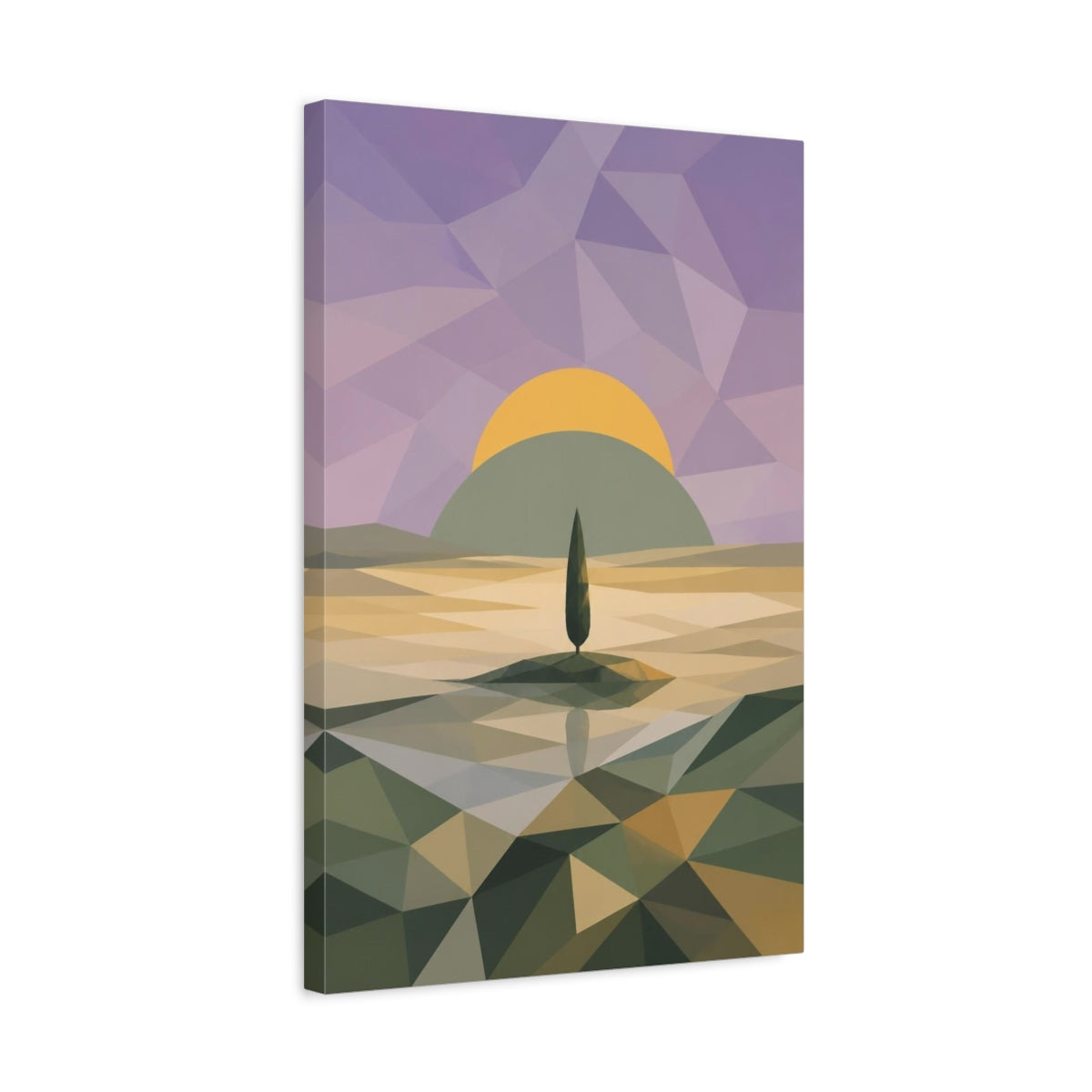 Side Mockup 3. Modern Lone Tree Sunrise shown as canvas print