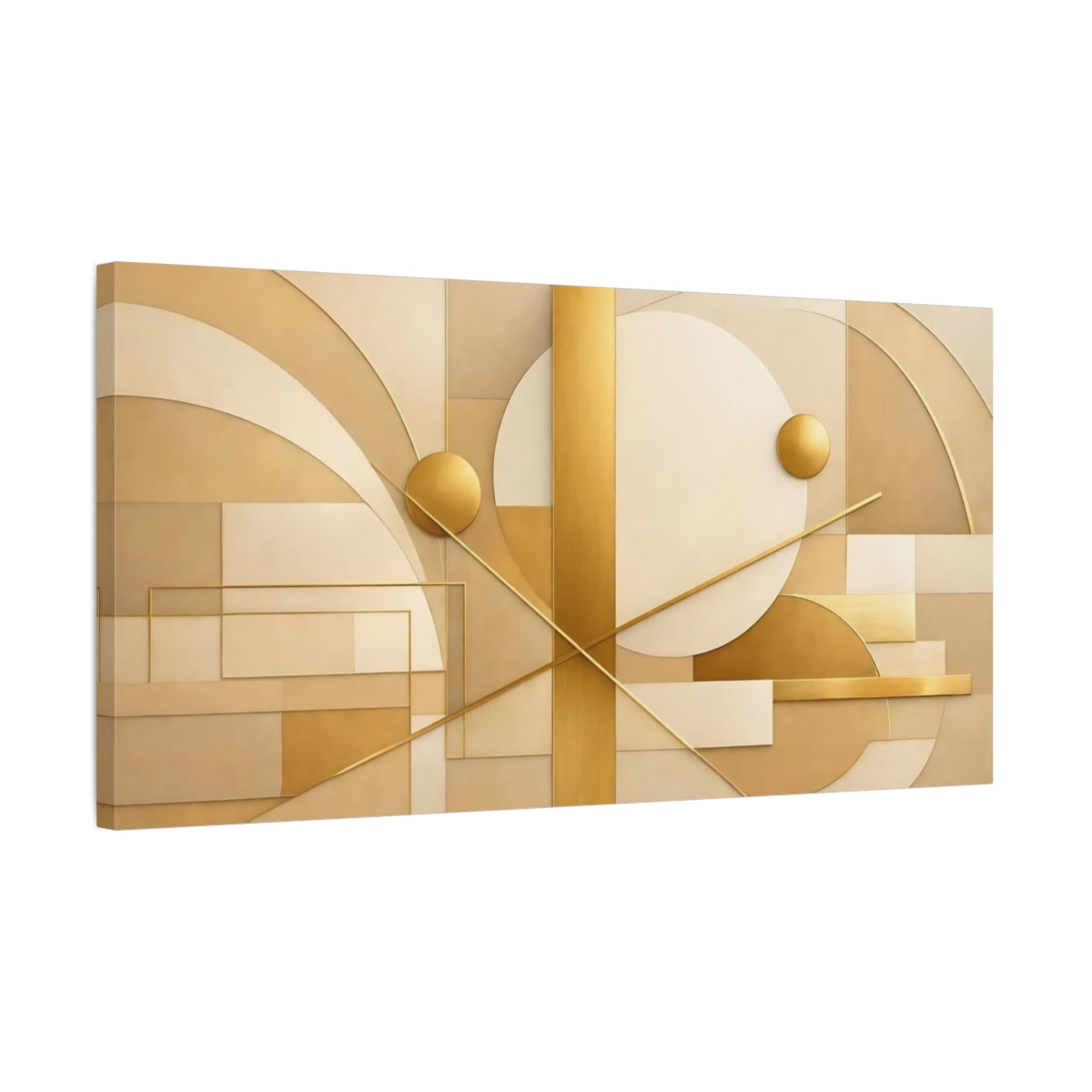 Side Mockup 2. Abstract Geometric Abstract Gold Beige Abstract shown as stretched canvas wall art