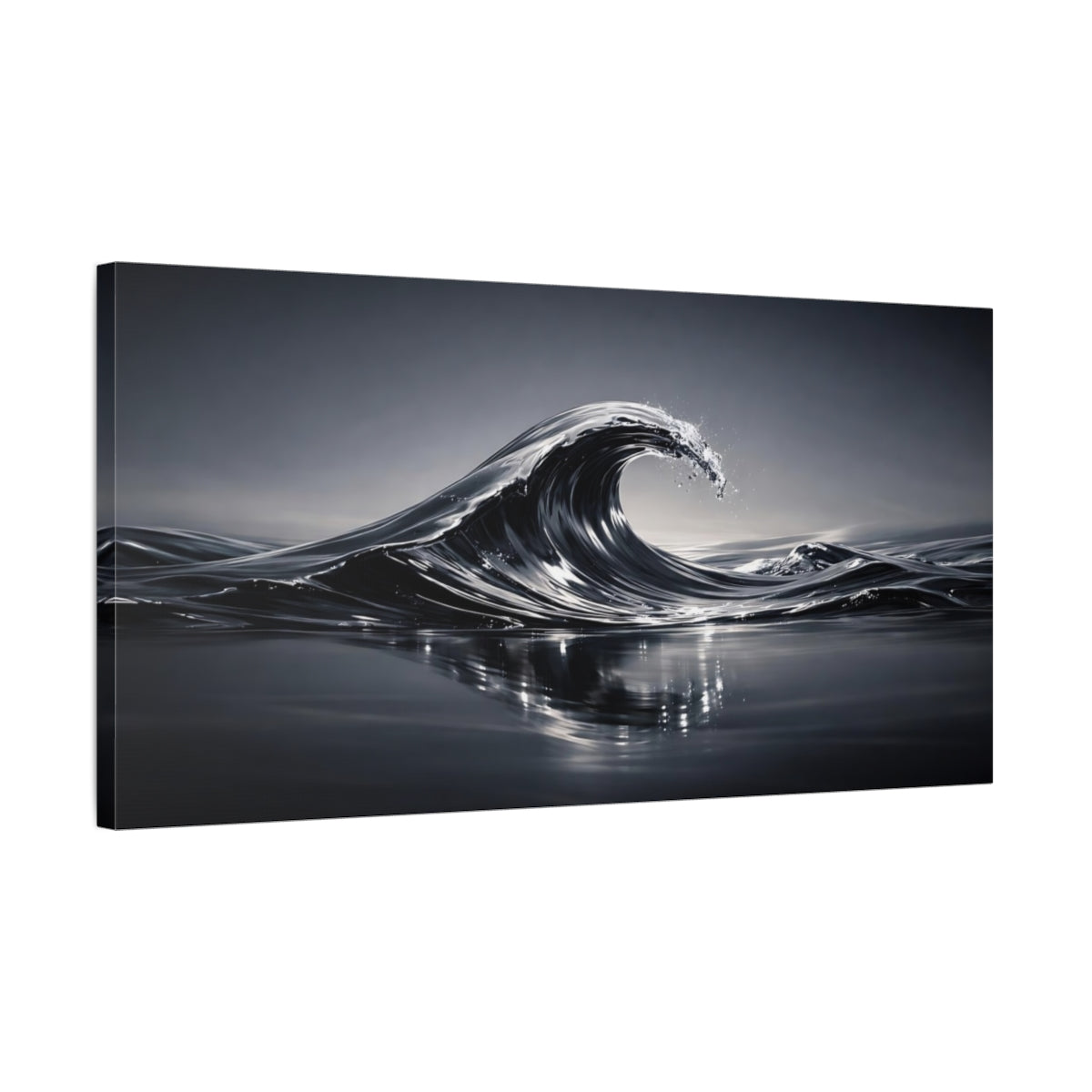 Side Mockup 2. Nature Ocean Wave Dark Ocean Wave shown as stretched canvas wall art