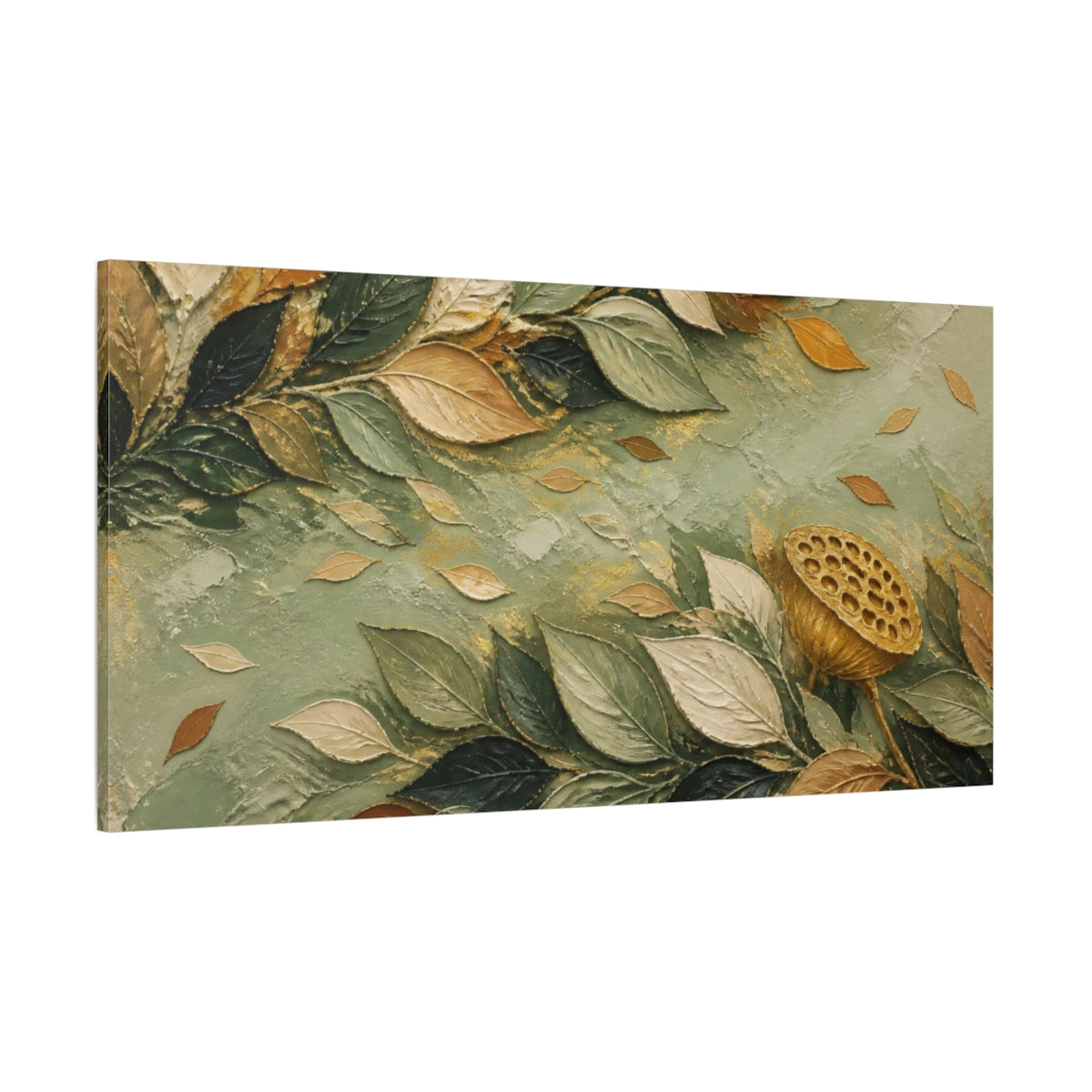 Side Mockup 2. Modern Sage Leaves shown as canvas print