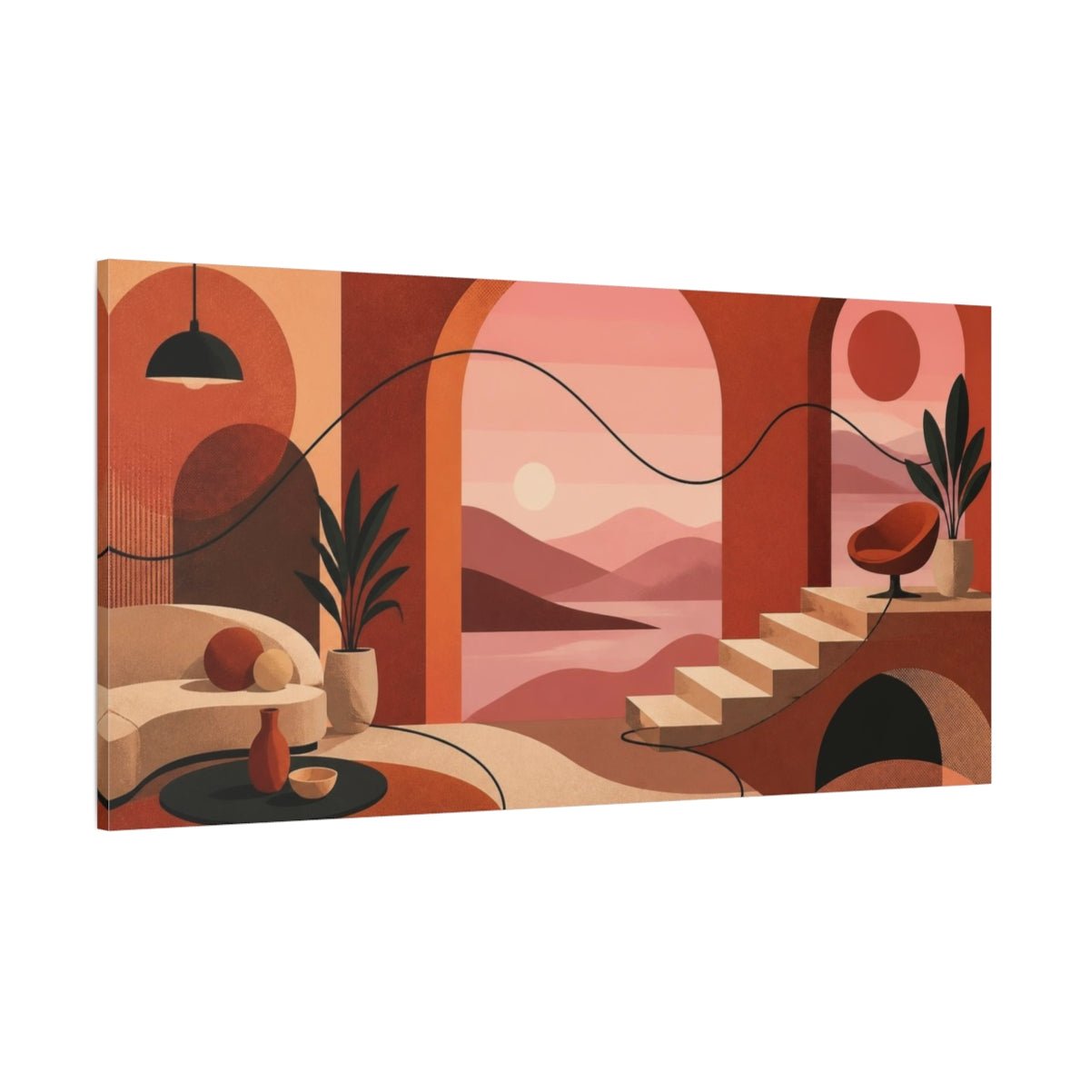 Modern Terracotta Arches Canvas Print – Living Room, Above Console Table, Dusty-Rose & - YesArtYes