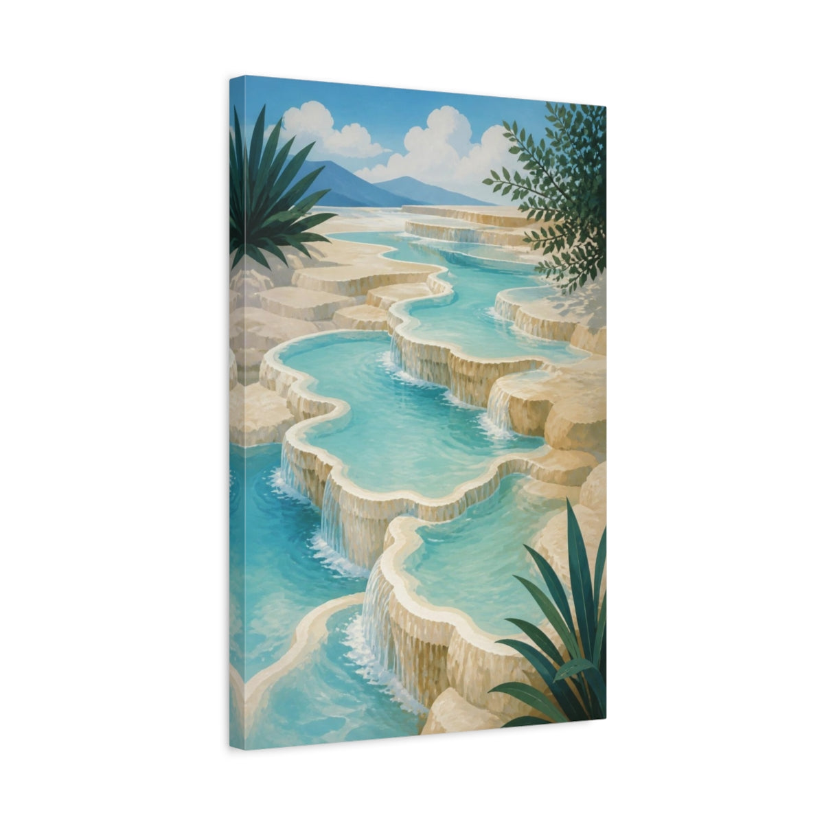 Side Mockup 3. Modern Turquoise Terraces shown as canvas print