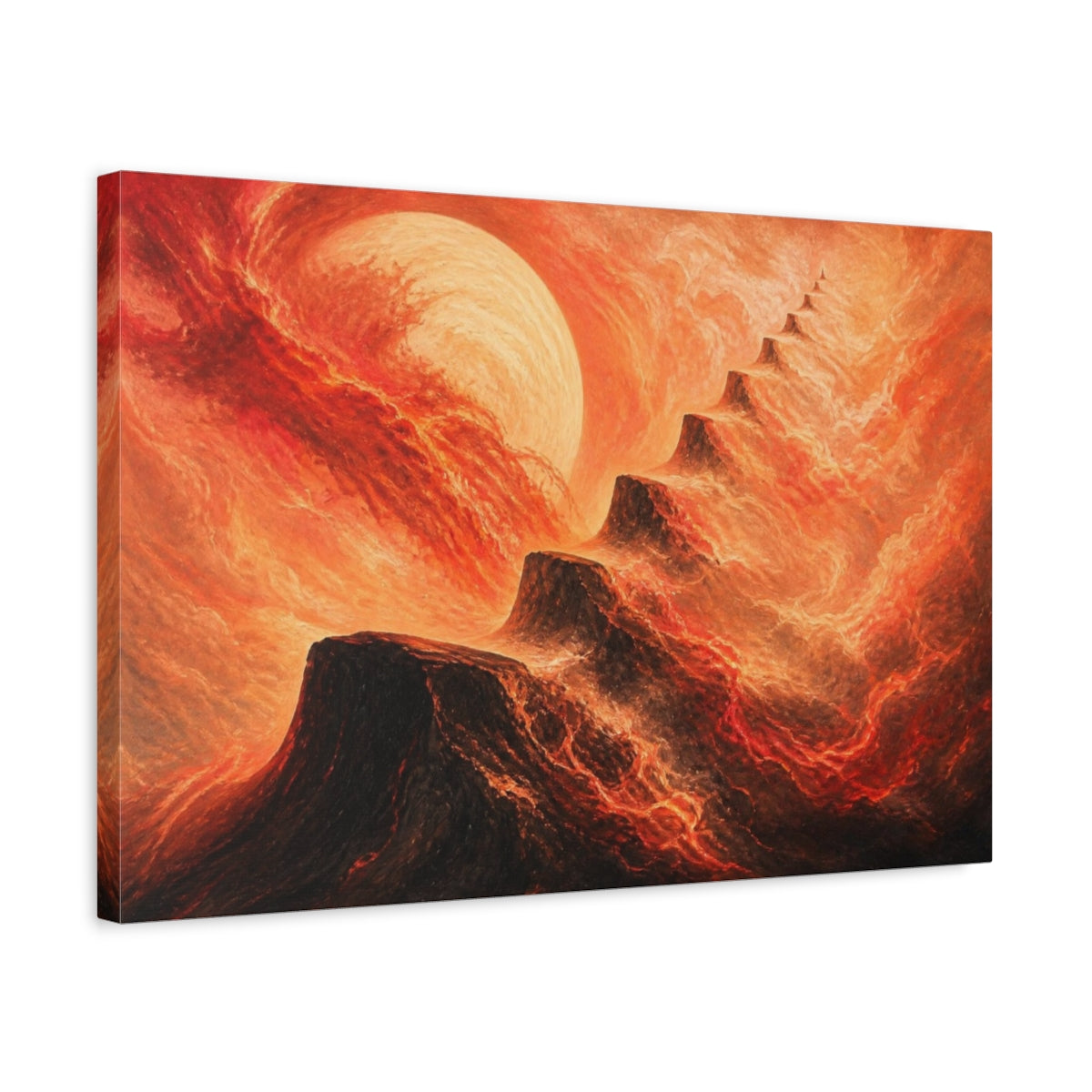 Side Mockup 3. Molten Lava Peaks shown as canvas print