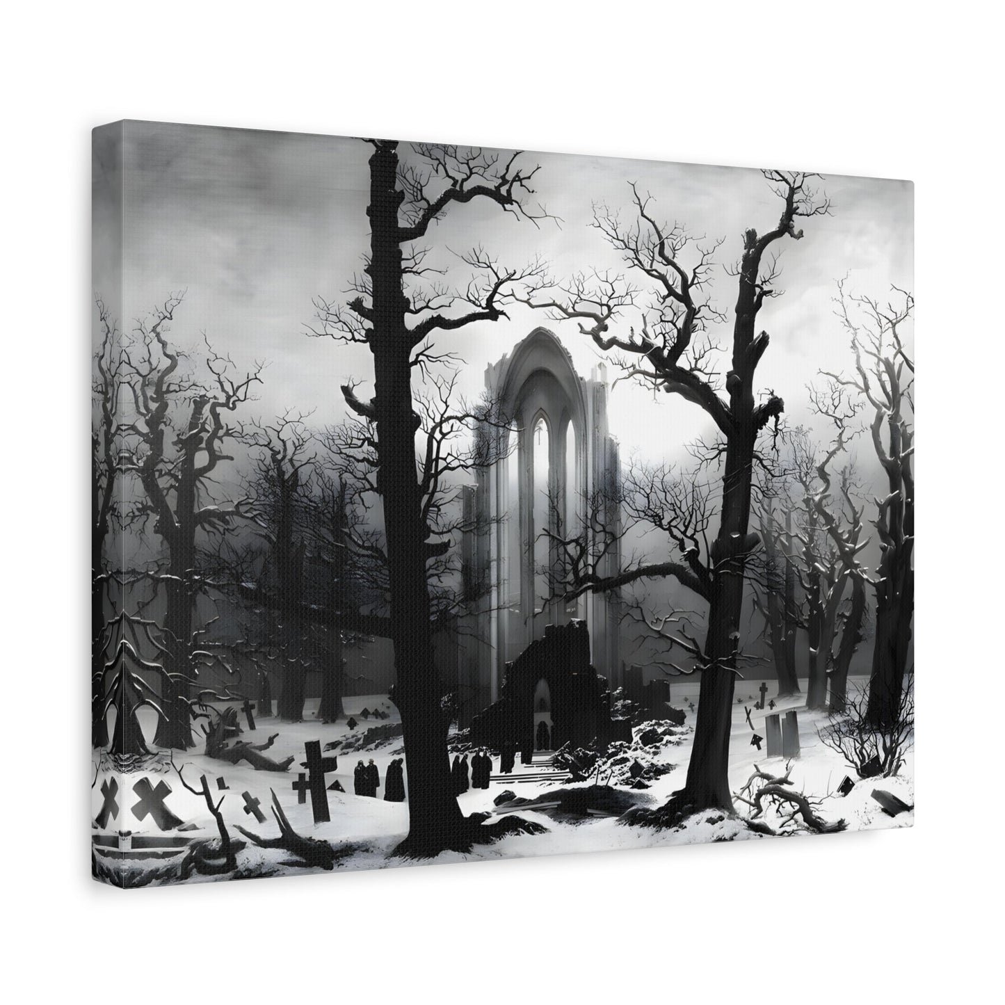 Monastery Graveyard Black White Canvas Wall Art - Friedrich Landscape Print - YesArtYes