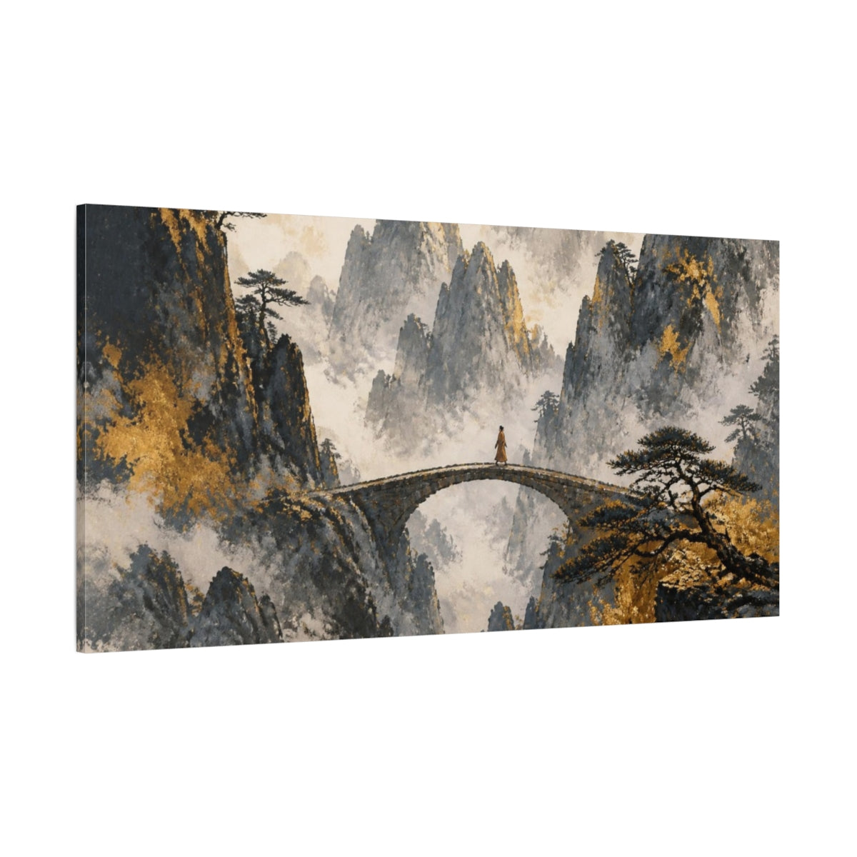 Side Mockup 2. Monk On Mountain Bridge shown as canvas print