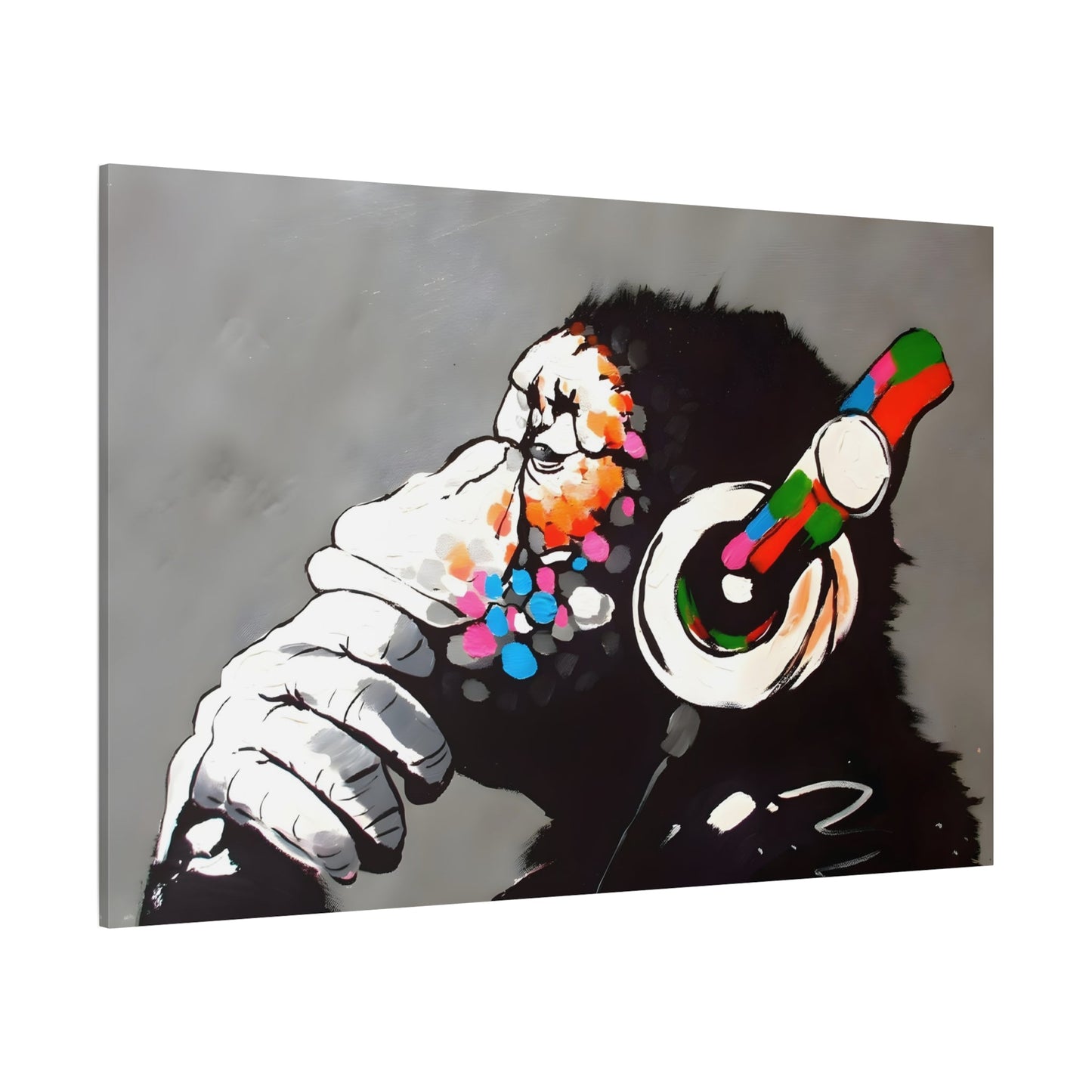 Monkey Banksy DJ Graffiti Canvas - Funny Thinking Music Gorilla Wall Art - YesArtYes
